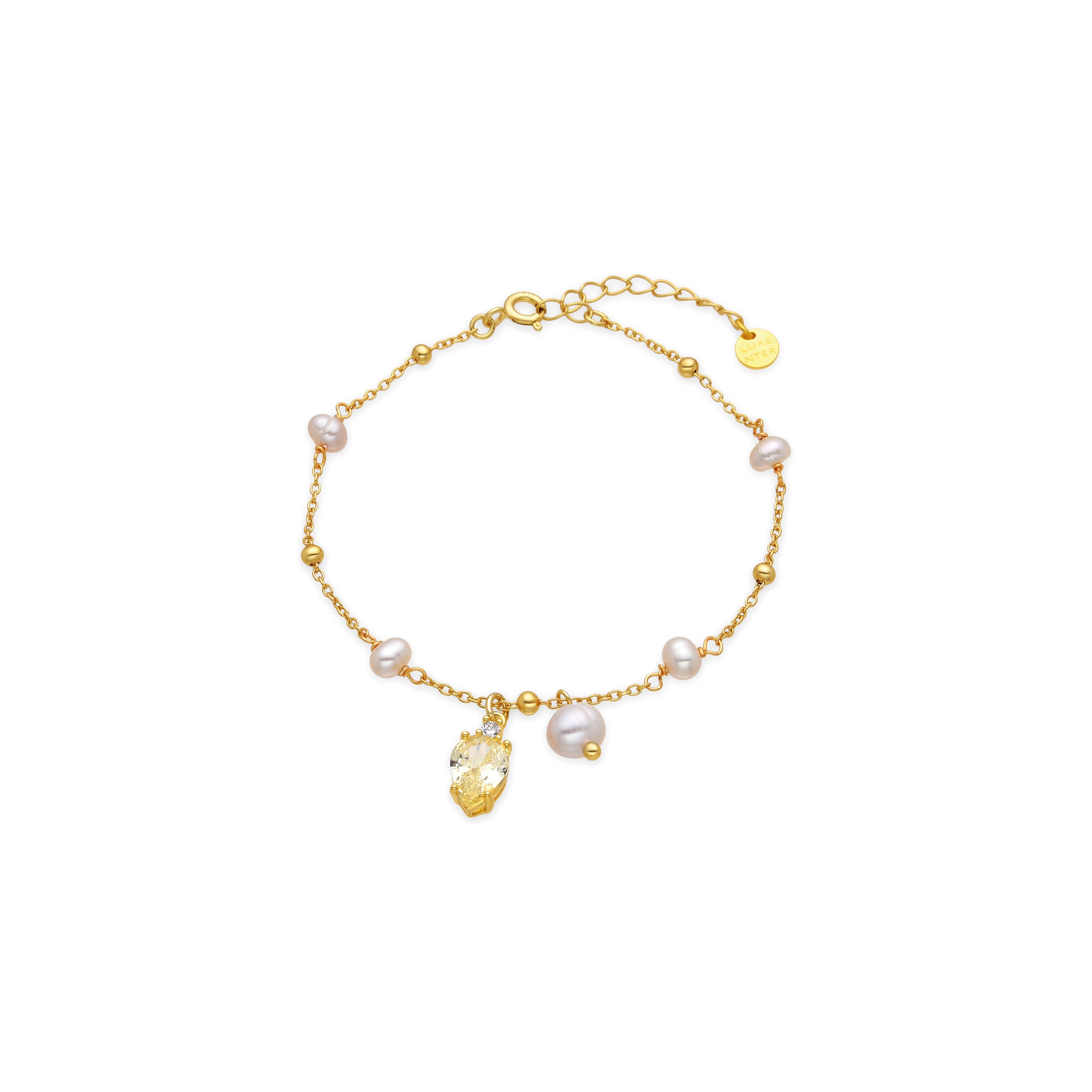Pulsera de Plata de Ley 925 y Padparadscha acabado oro amarillo de 18k - Lebao