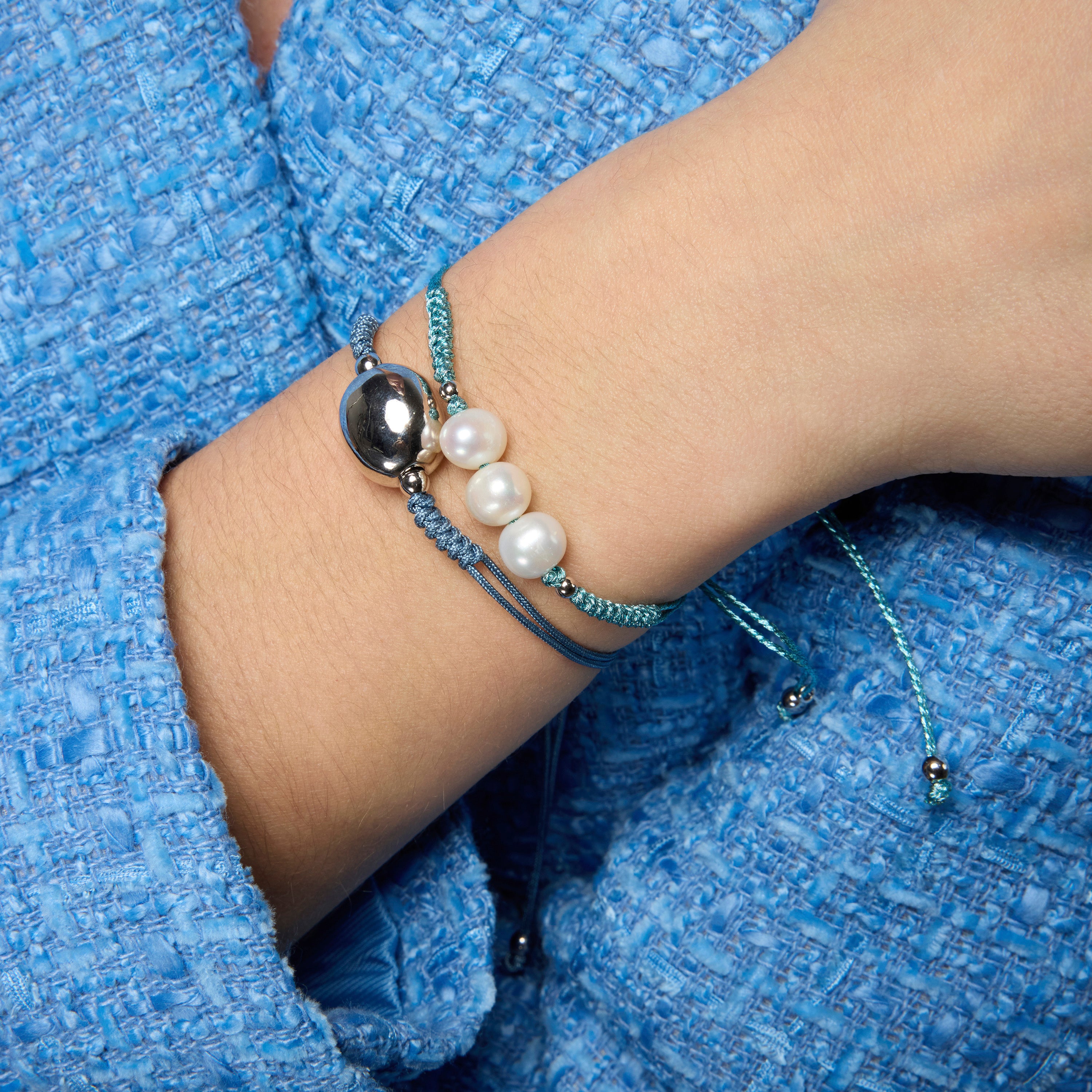 Pulsera de Plata de Ley 925 y Perla Blanca acabado rodio - Maril