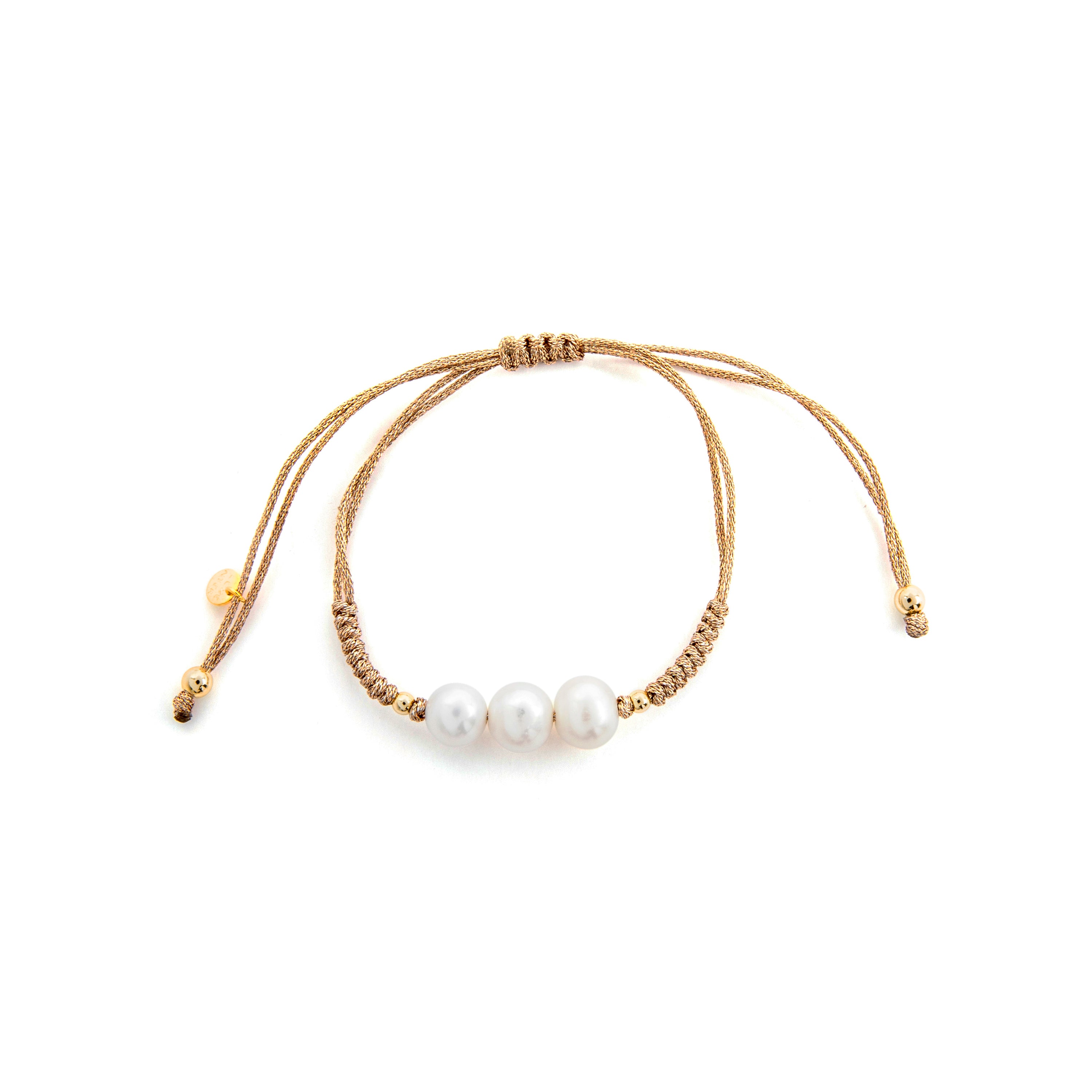 Pulsera de Plata de Ley 925 y Perla Blanca acabado oro amarillo de 18k - Maril