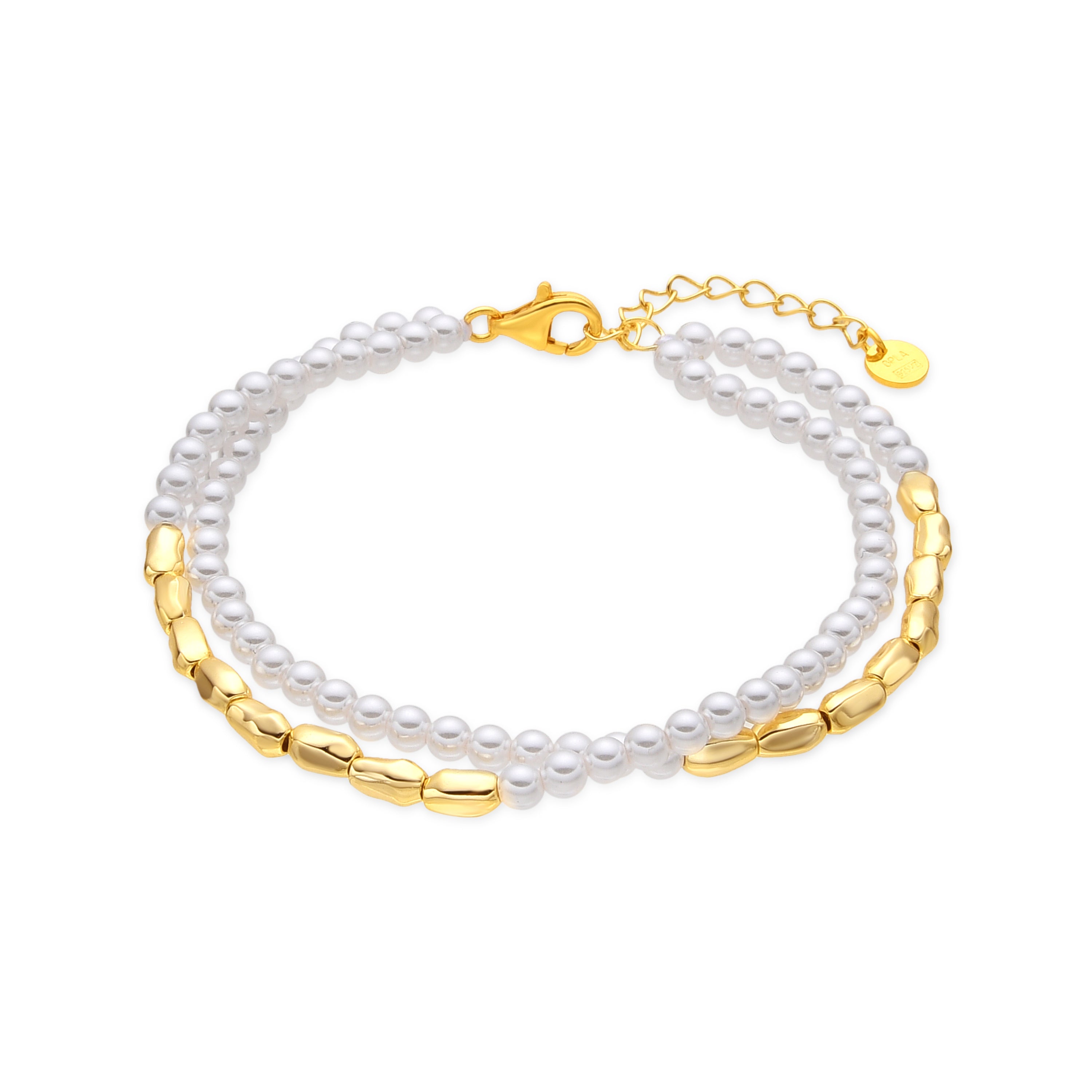 Pulsera de Plata de Ley 925 y Perla Blanca acabado oro amarillo de 18k - Carini
