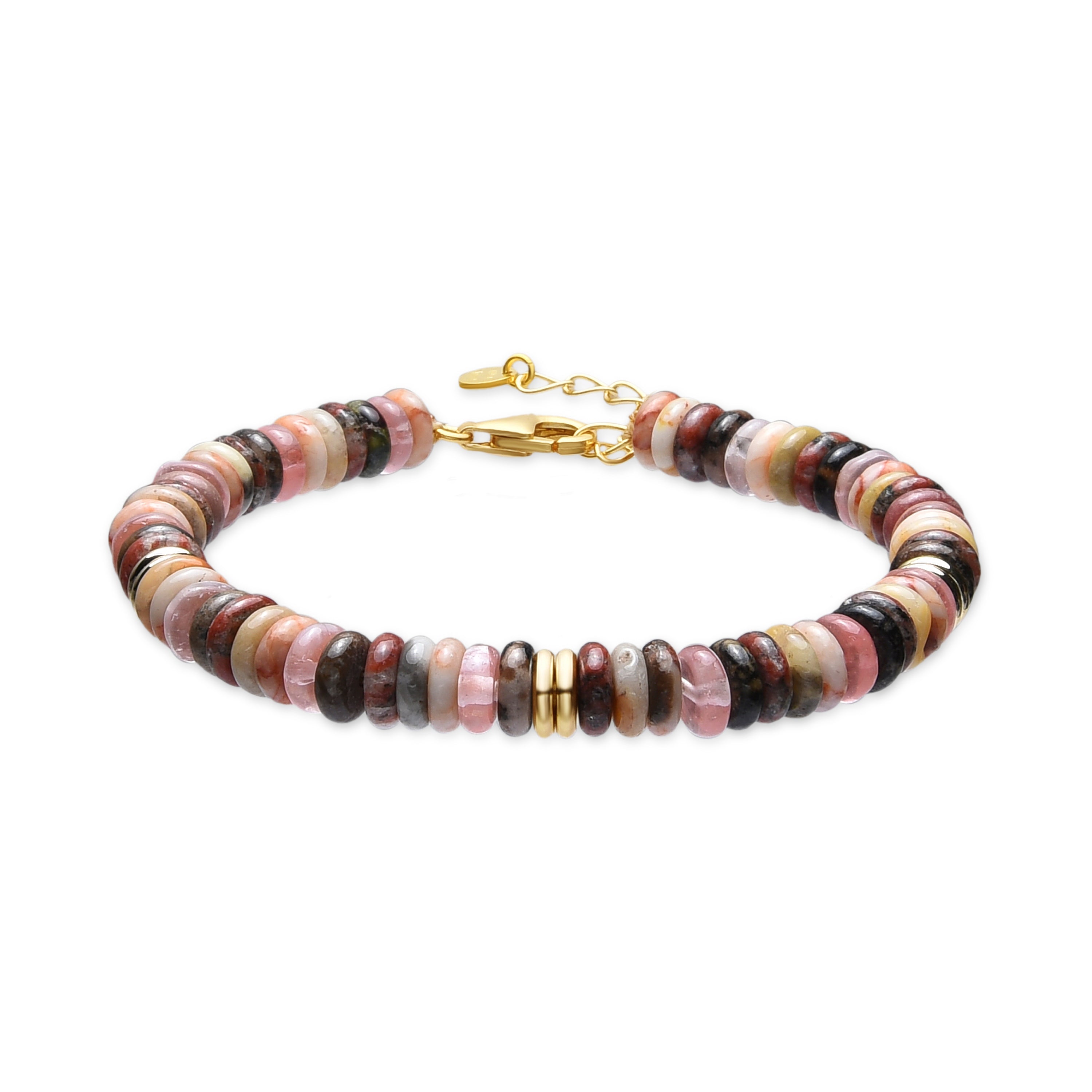 Pulsera de Plata de Ley 925 y Agata Multicolor acabado oro amarillo de 18k - Umex