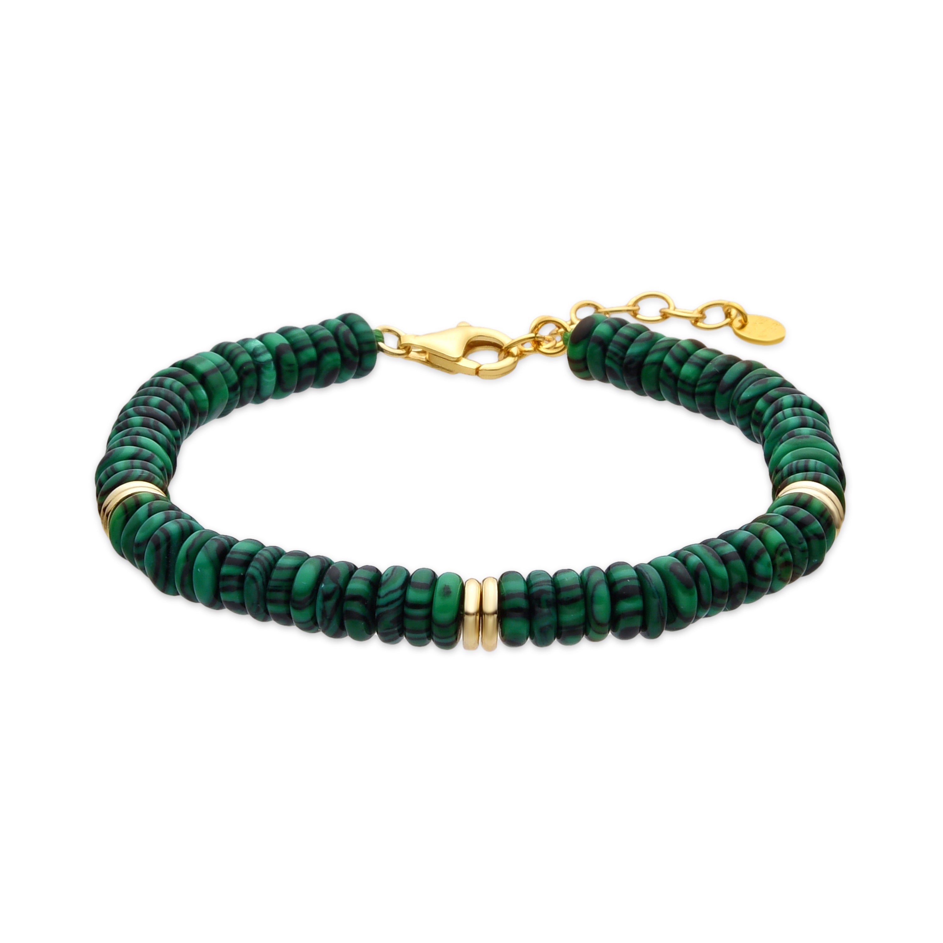 Pulsera de Plata de Ley 925 y Malaquita acabado oro amarillo de 18k - Pulrak
