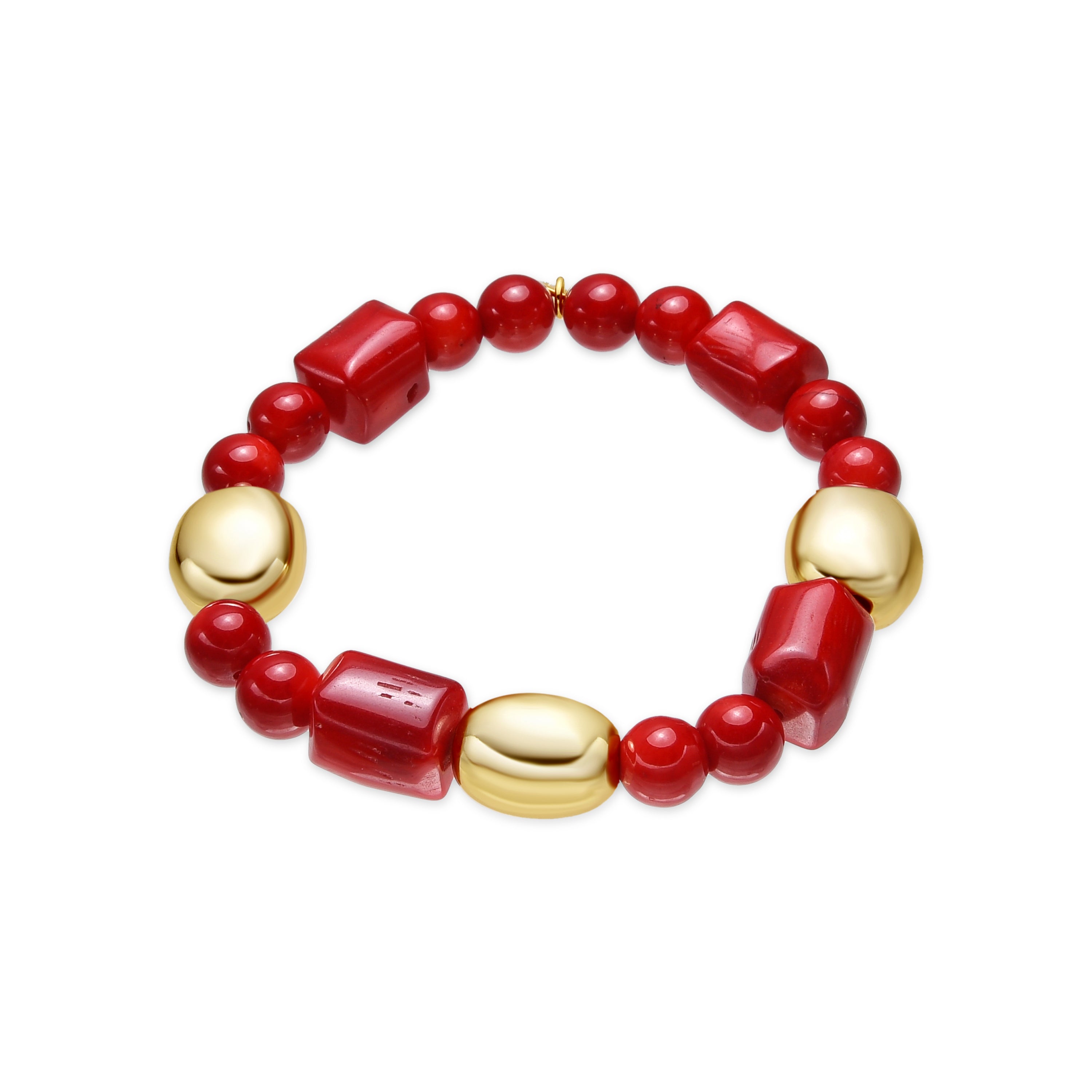 Pulsera de Plata de Ley 925 y Coral acabado oro amarillo de 18k - Caheart