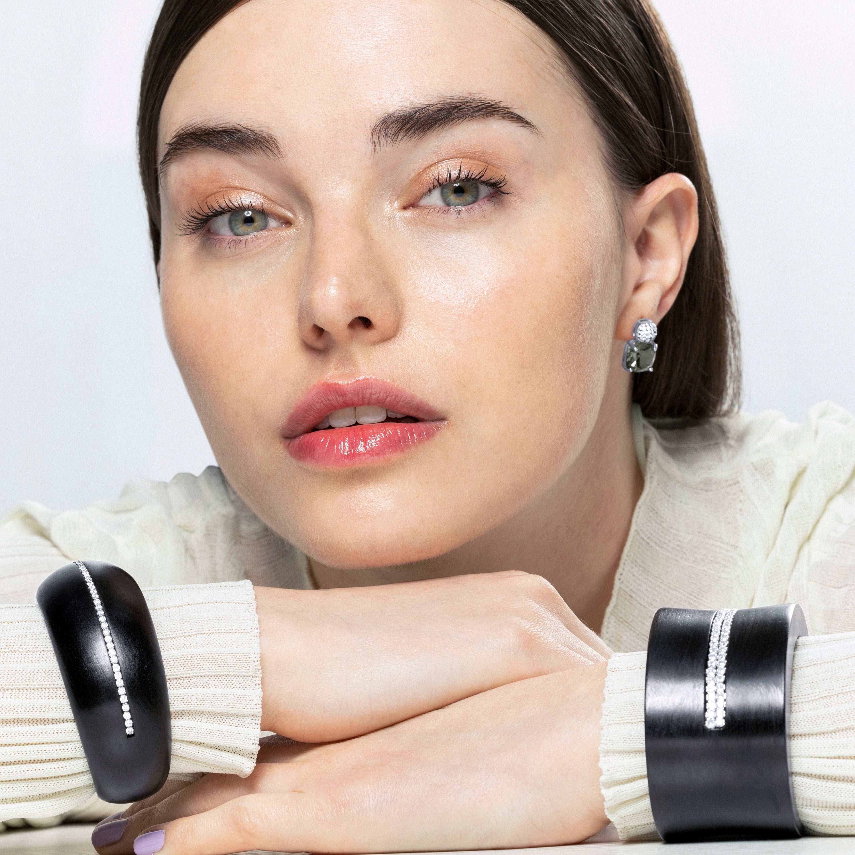 Pulsera de Plata de Ley 925 y Madera Negra acabada en rodio - Iwox