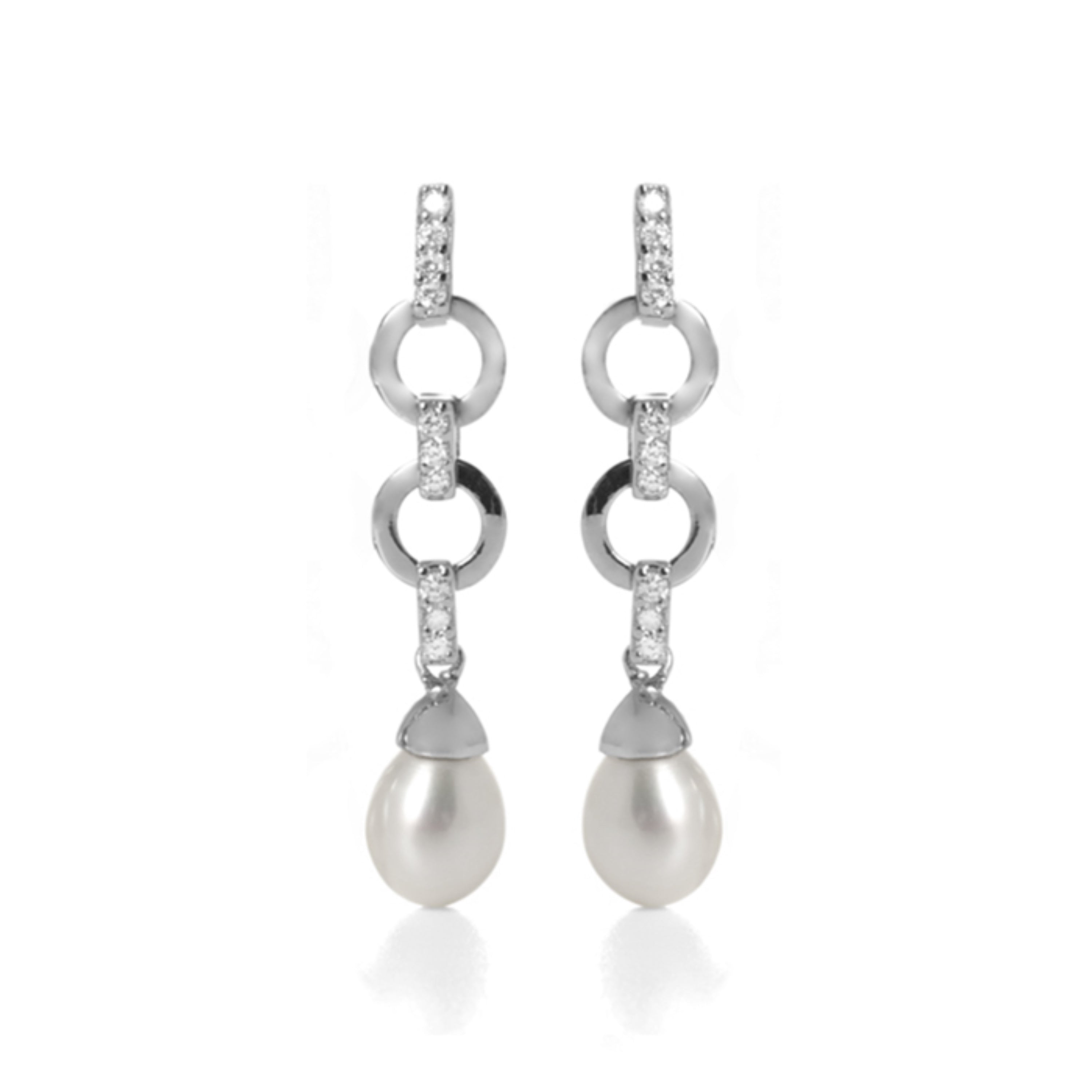 Pendientes de Plata de Ley 925 con Perla Blanca acabados en rodio - Kiwanda