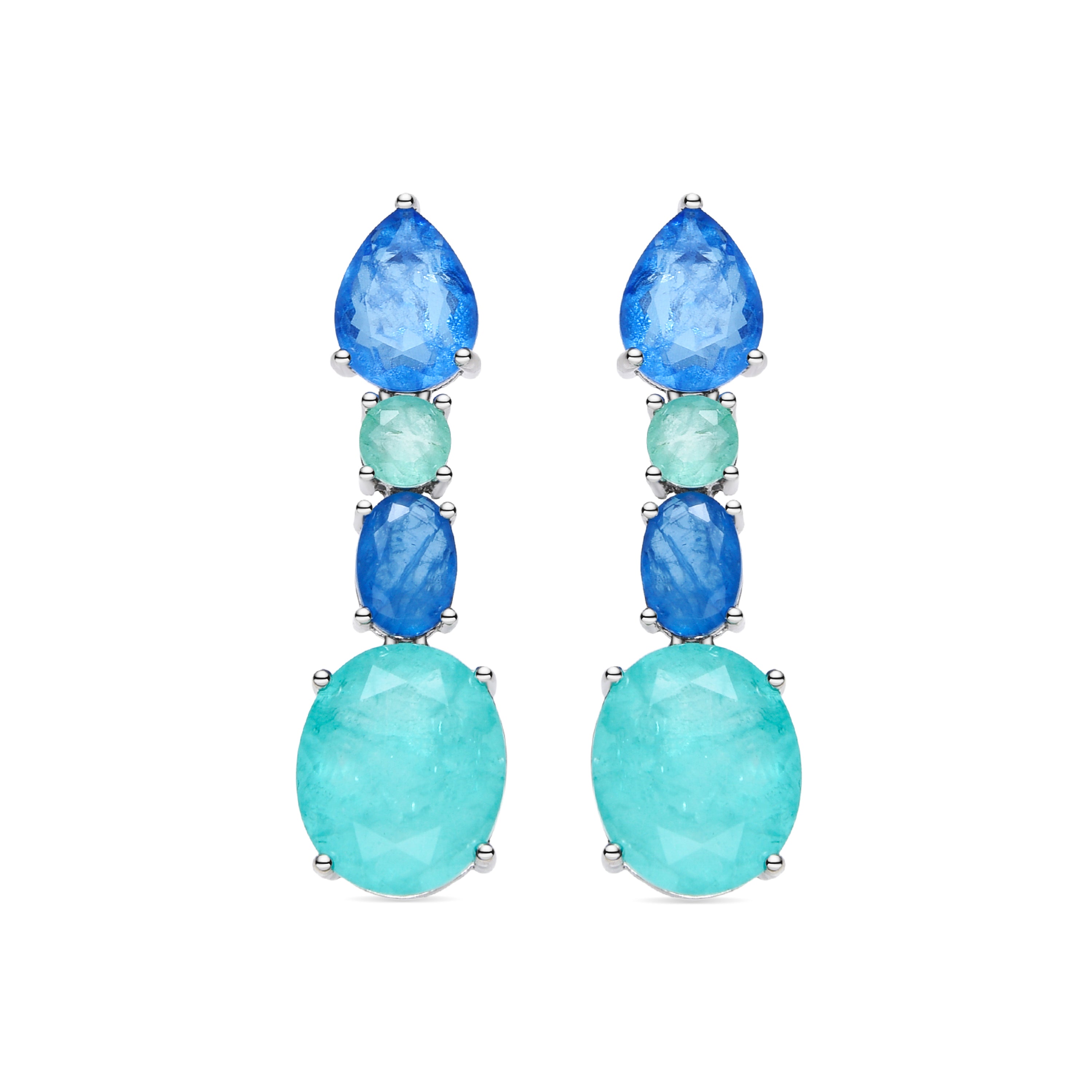 Pendientes de Plata de Ley 925 y Cuarzo Hidrotermal Verde y Azul acabado en rodio - Shavas