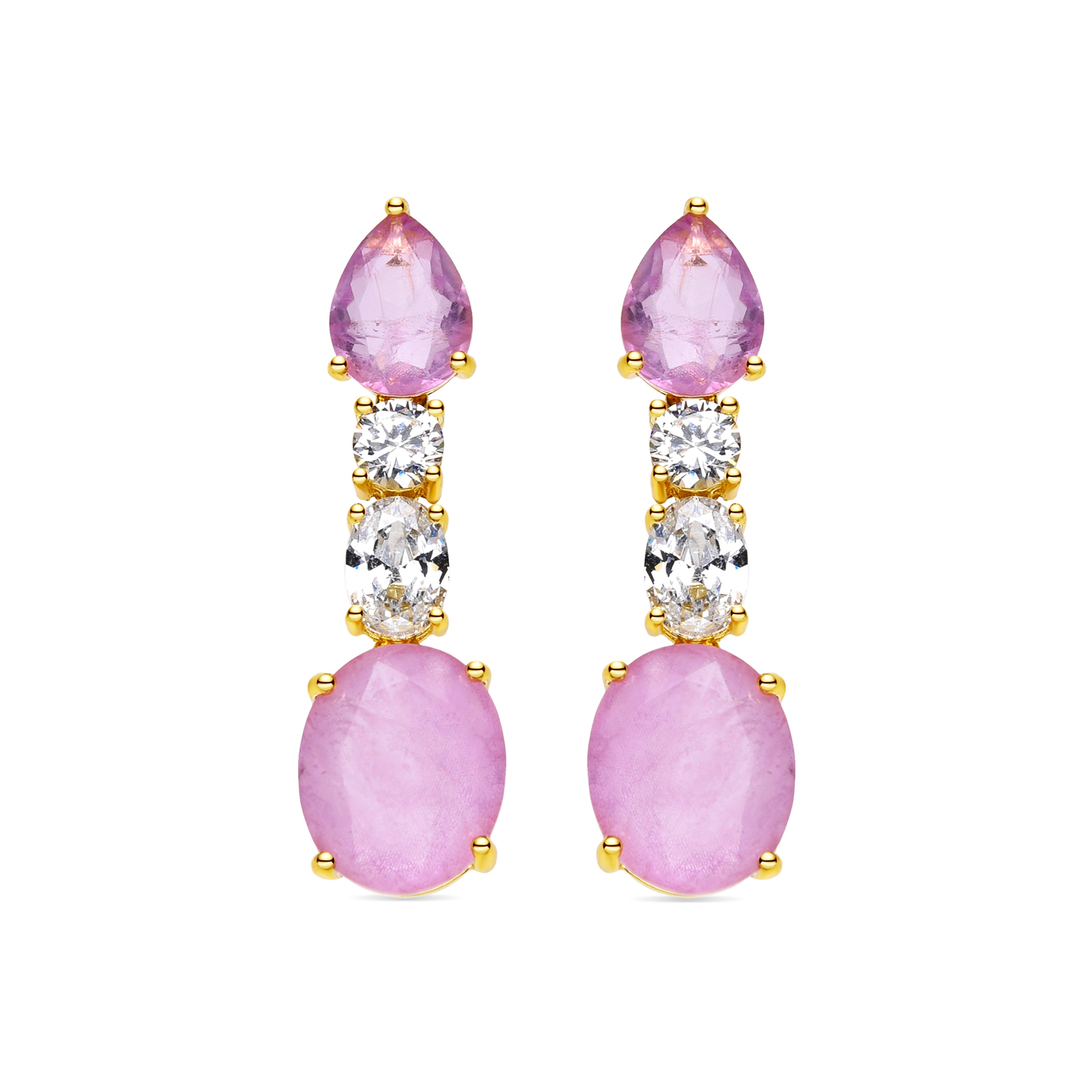 Pendientes de Plata de Ley 925 y Circonita Rosa acabado oro 18k - Shavas