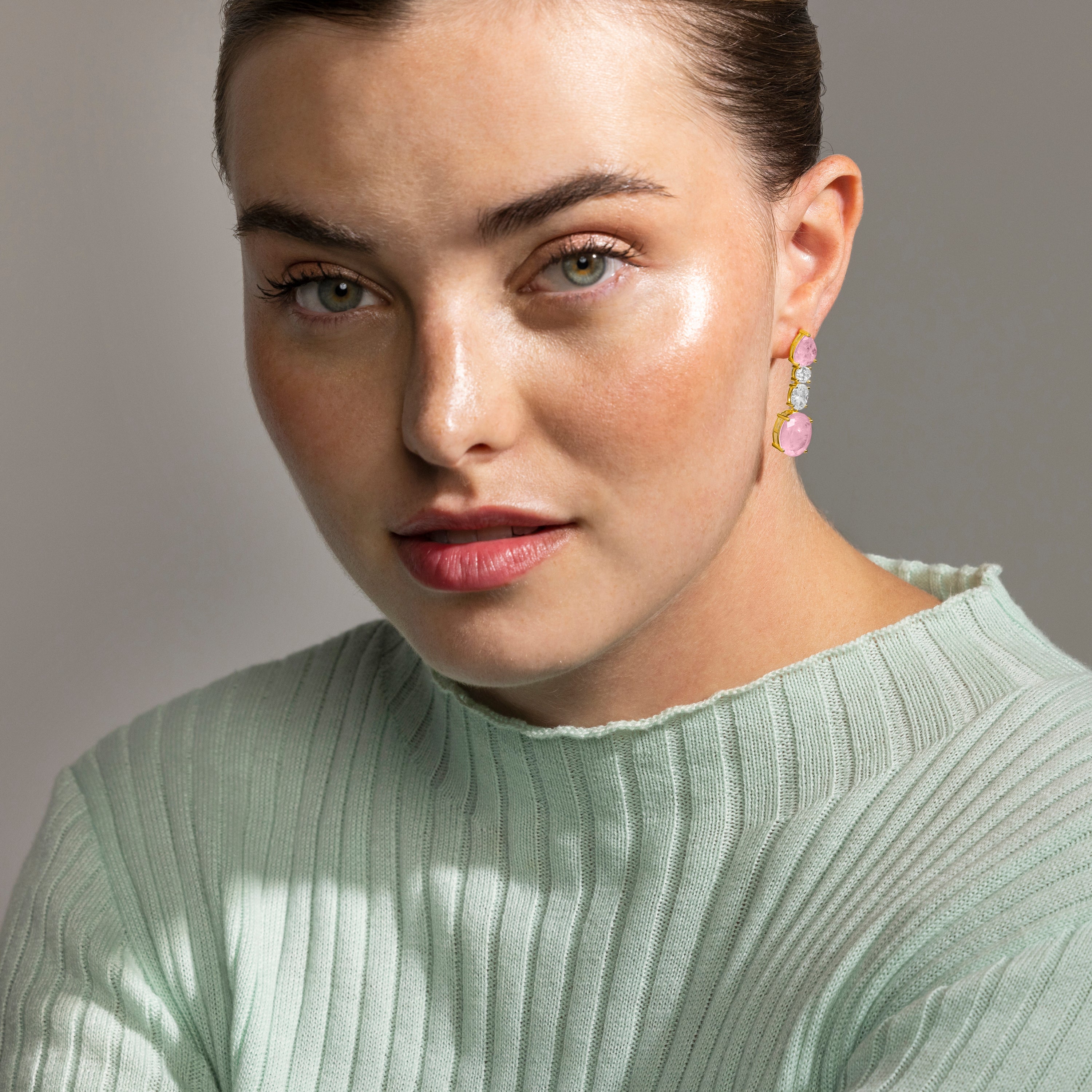 Pendientes de Plata de Ley 925 y Circonita Rosa acabado oro 18k - Shavas