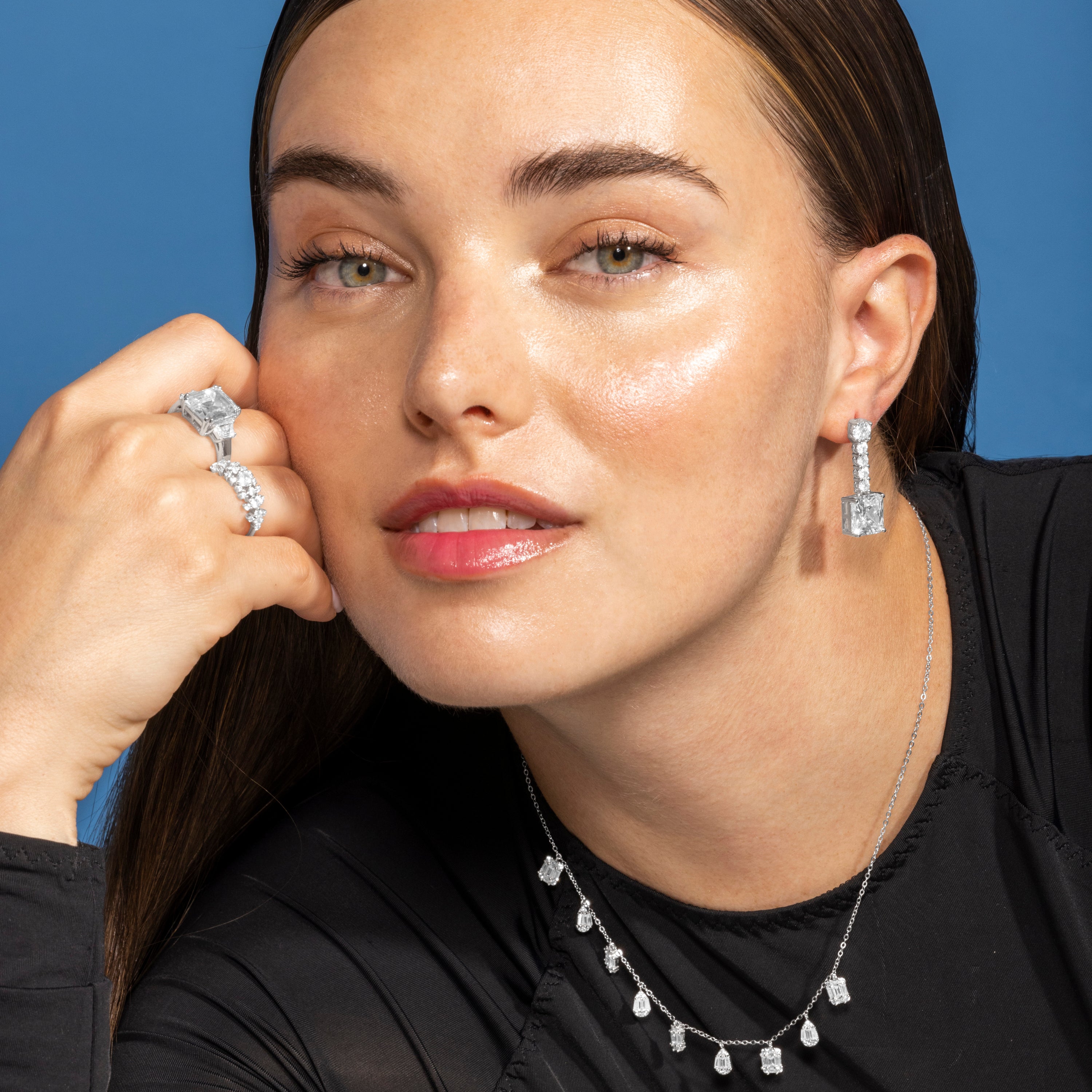 Pendientes de Plata de Ley 925 y Circonita Brillante acabado en rodio - Asju