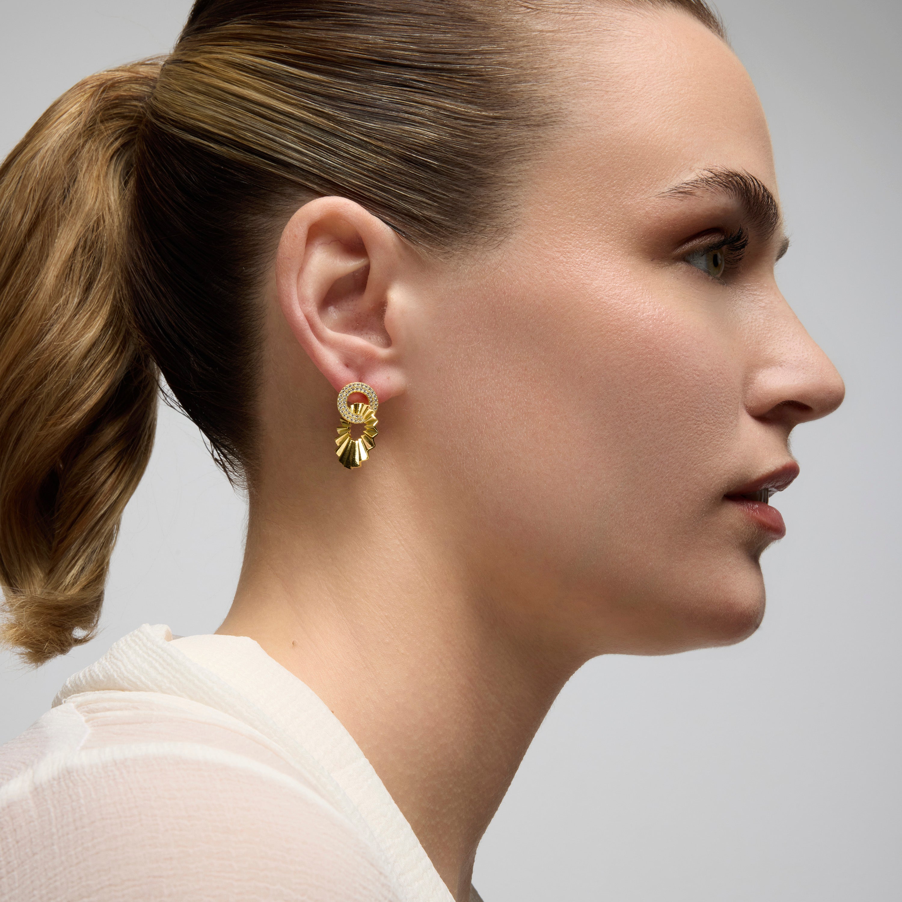 Oorbellen van 925 sterling zilver en fonkelende zirkonia met 18k geelgouden afwerking - Hafa