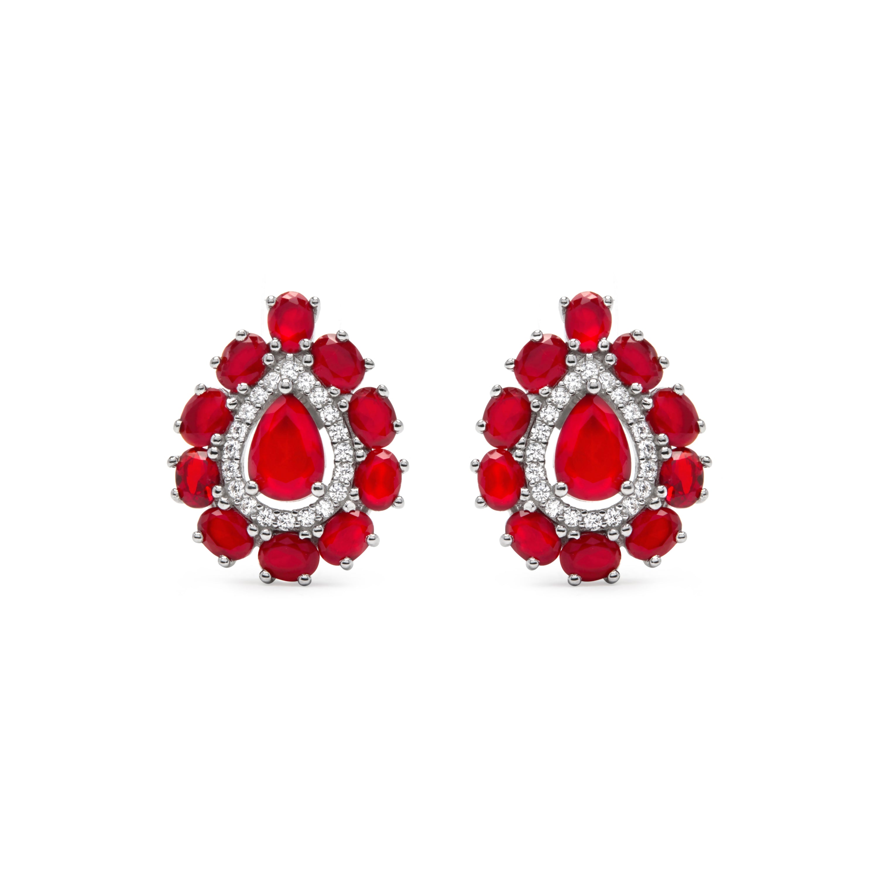 Pendientes de Plata de Ley 925 y Cuarzo Hidrotermal Cereza acabado en rodio - Habelo