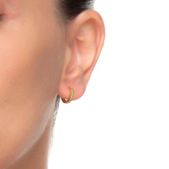 Pendientes de 7mm de diámetro de Plata de Ley 925 con Circonita Esmeralda acabados en oro amarillo de 18K - Leofcar