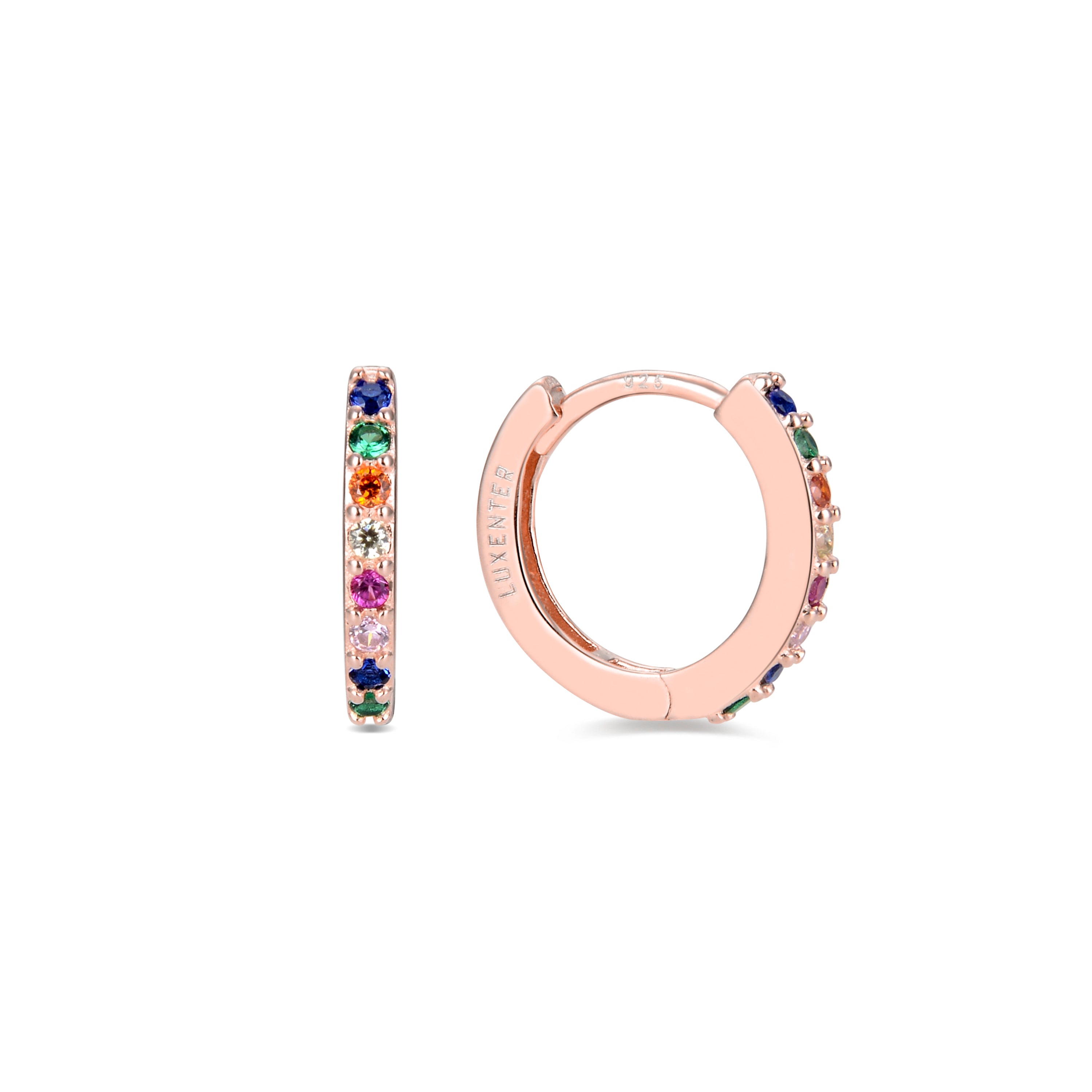 Pendientes de 10mm de diámetro de Plata de Ley 925 con Circonita Multicolor acabados en oro rosa de 18K - Valarys