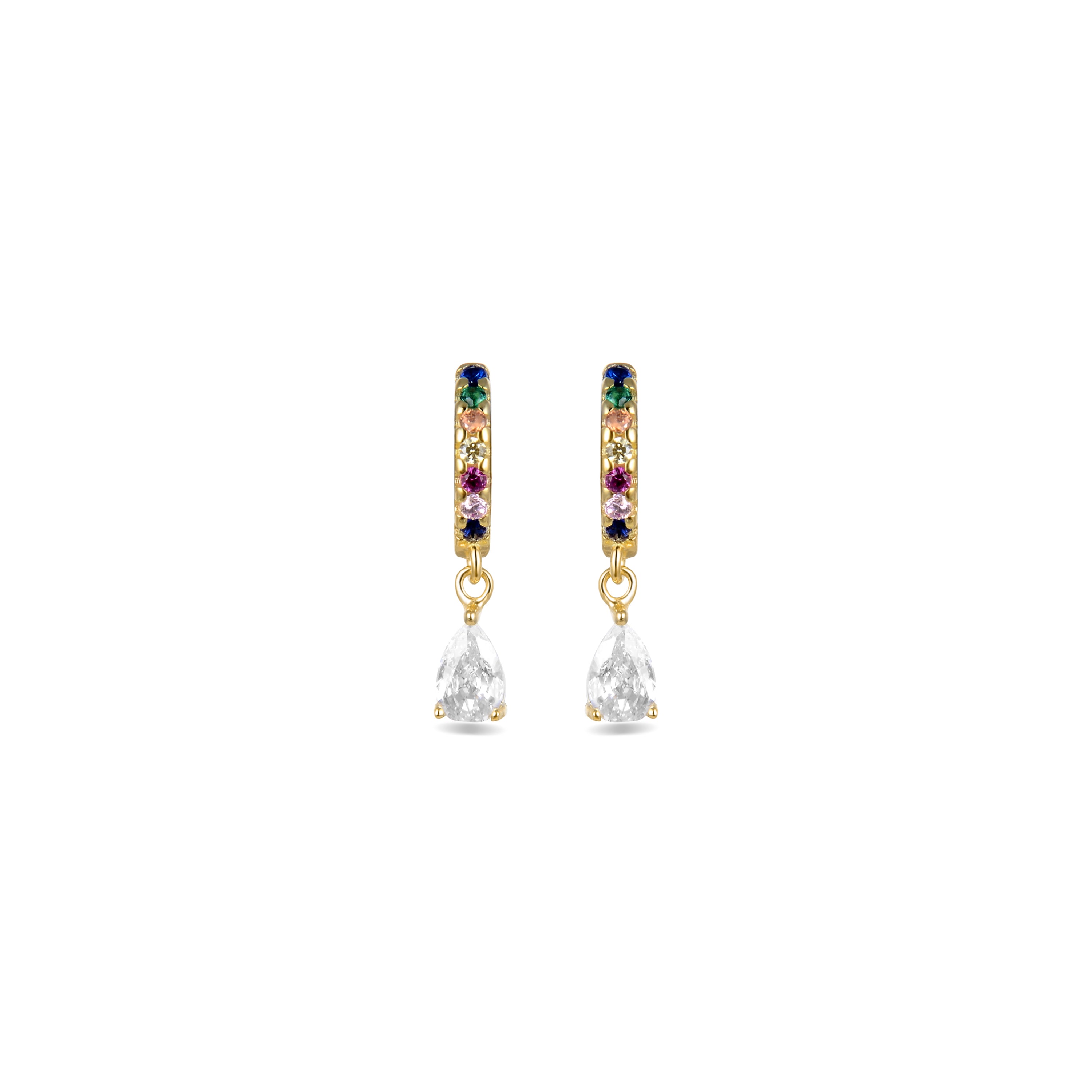 Pendientes de Plata de Ley 925 con Circonita Multicolor acabados en oro amarillo de 18K - Intheon