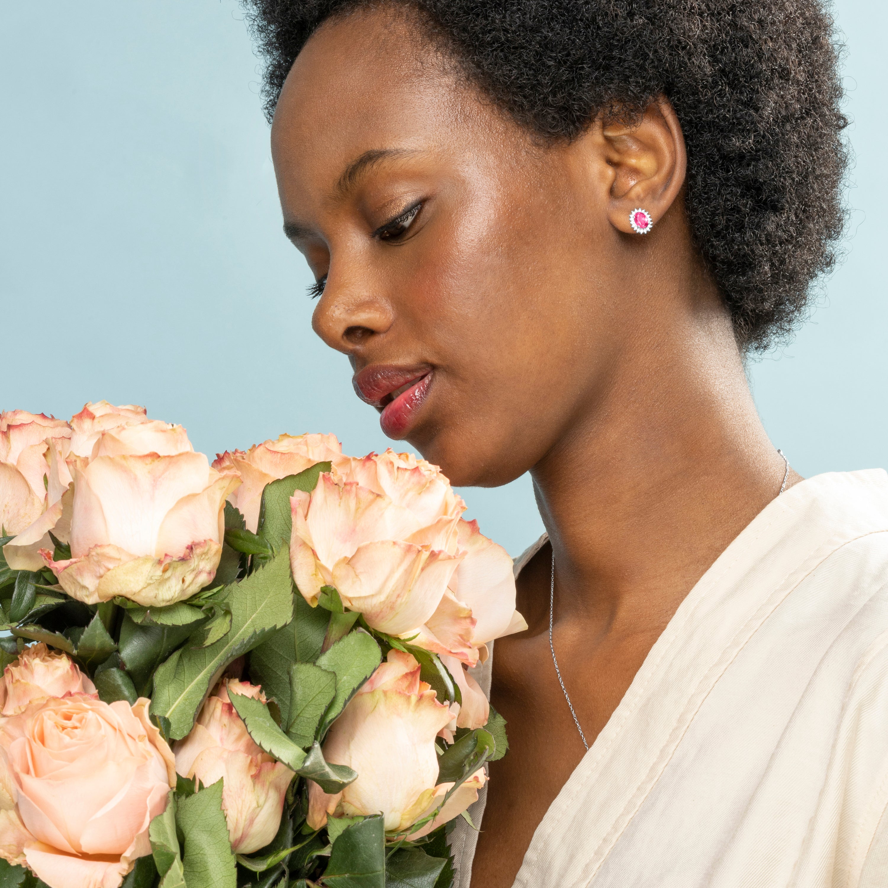 Pendientes de Plata de Ley 925 con Topacio Rosa Natural acabados en rodio - Lirian