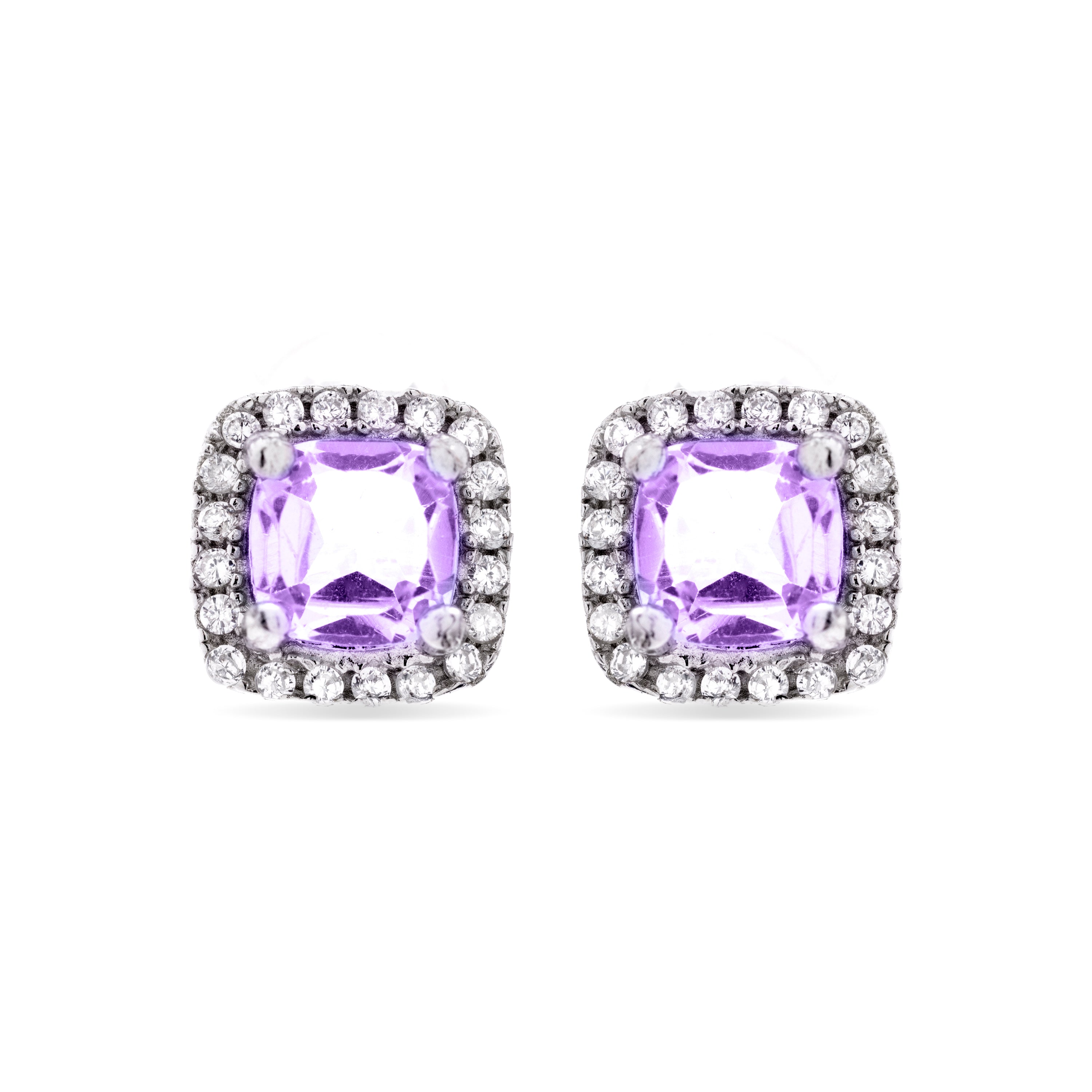 Pendientes de Plata de Ley 925 con Amatista Natural acabados en rodio - Moky