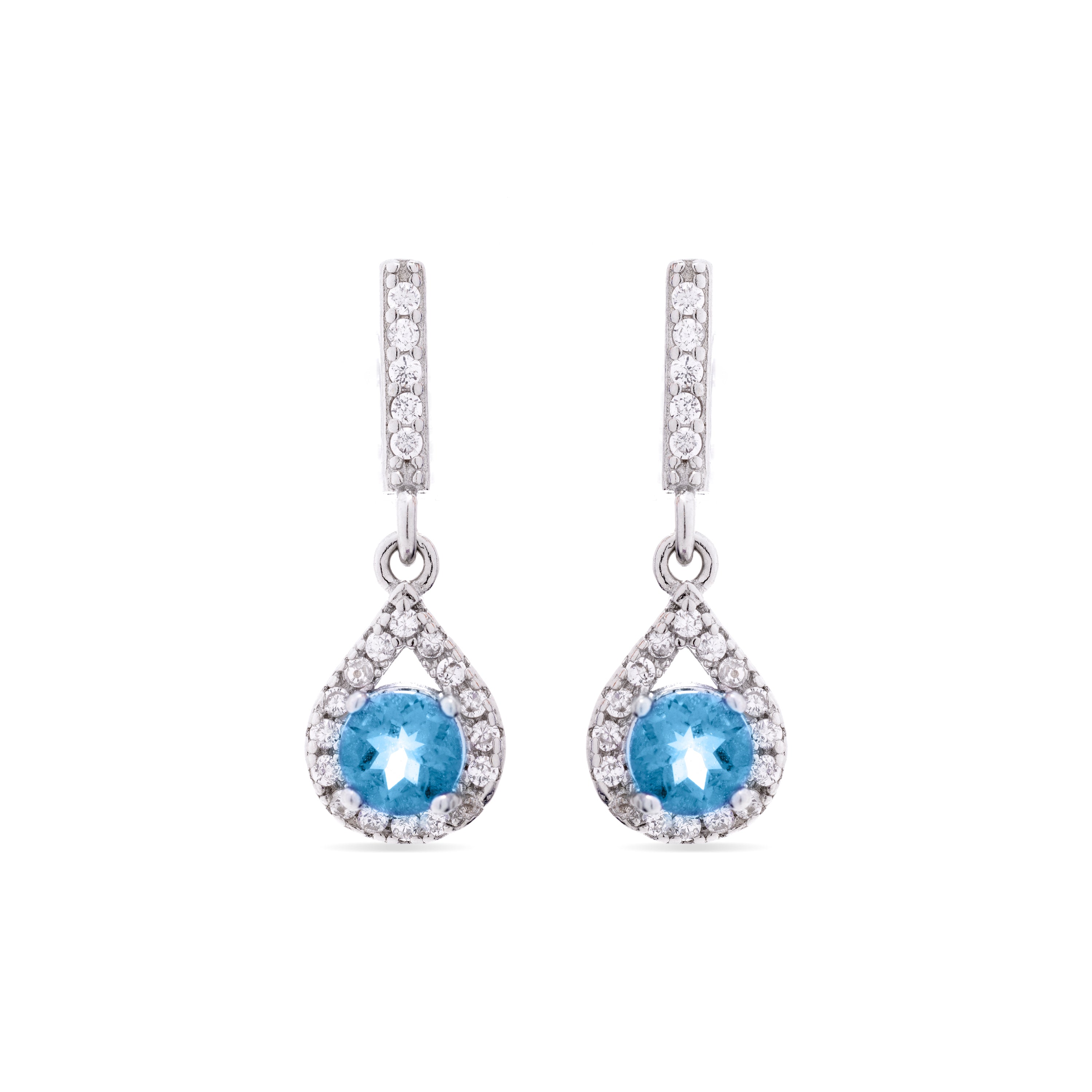 Pendientes de Plata de Ley 925 con Topacio Azul Natural acabados en rodio - Moky
