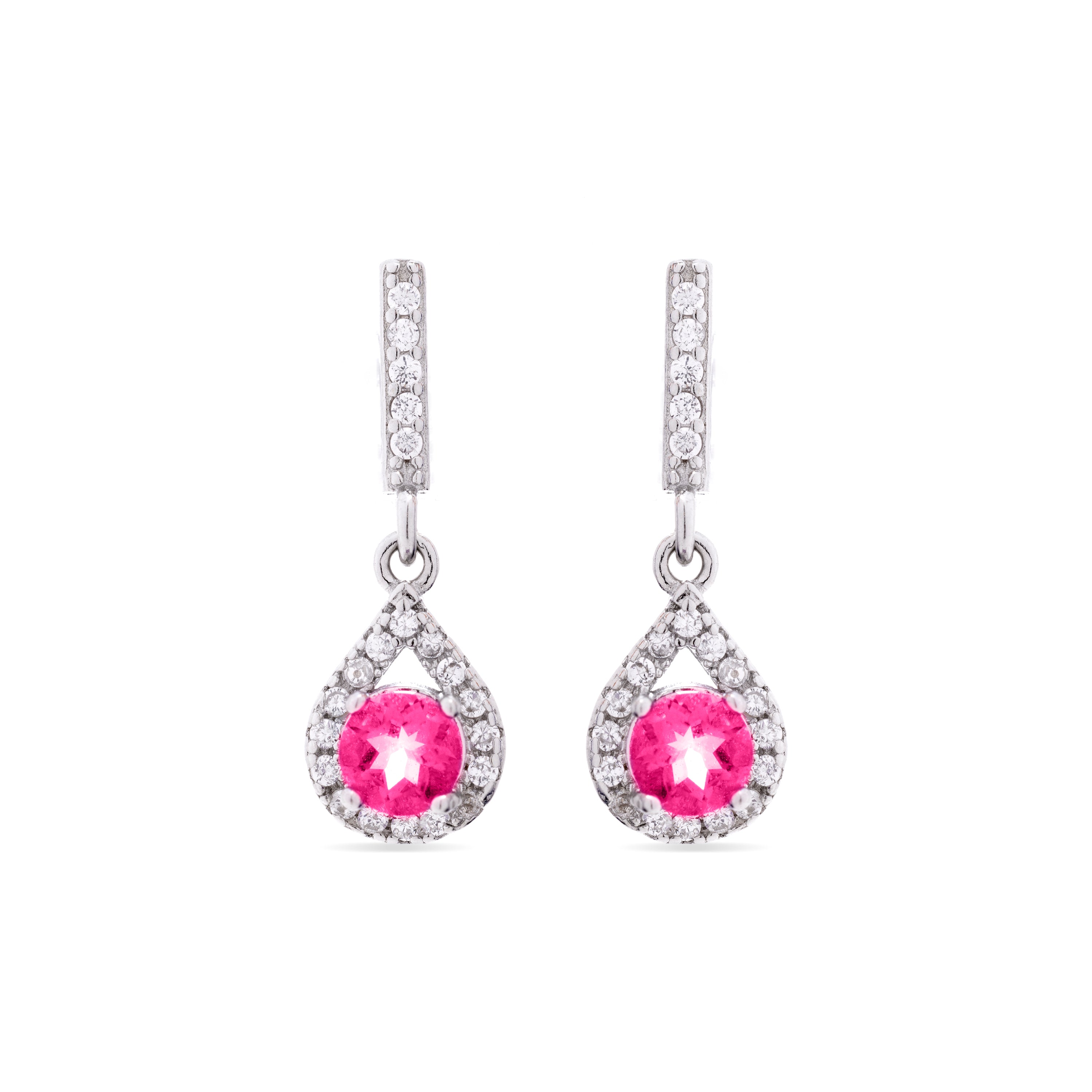Pendientes de Plata de Ley 925 con Topacio Rosa Natural acabados en rodio - Moky