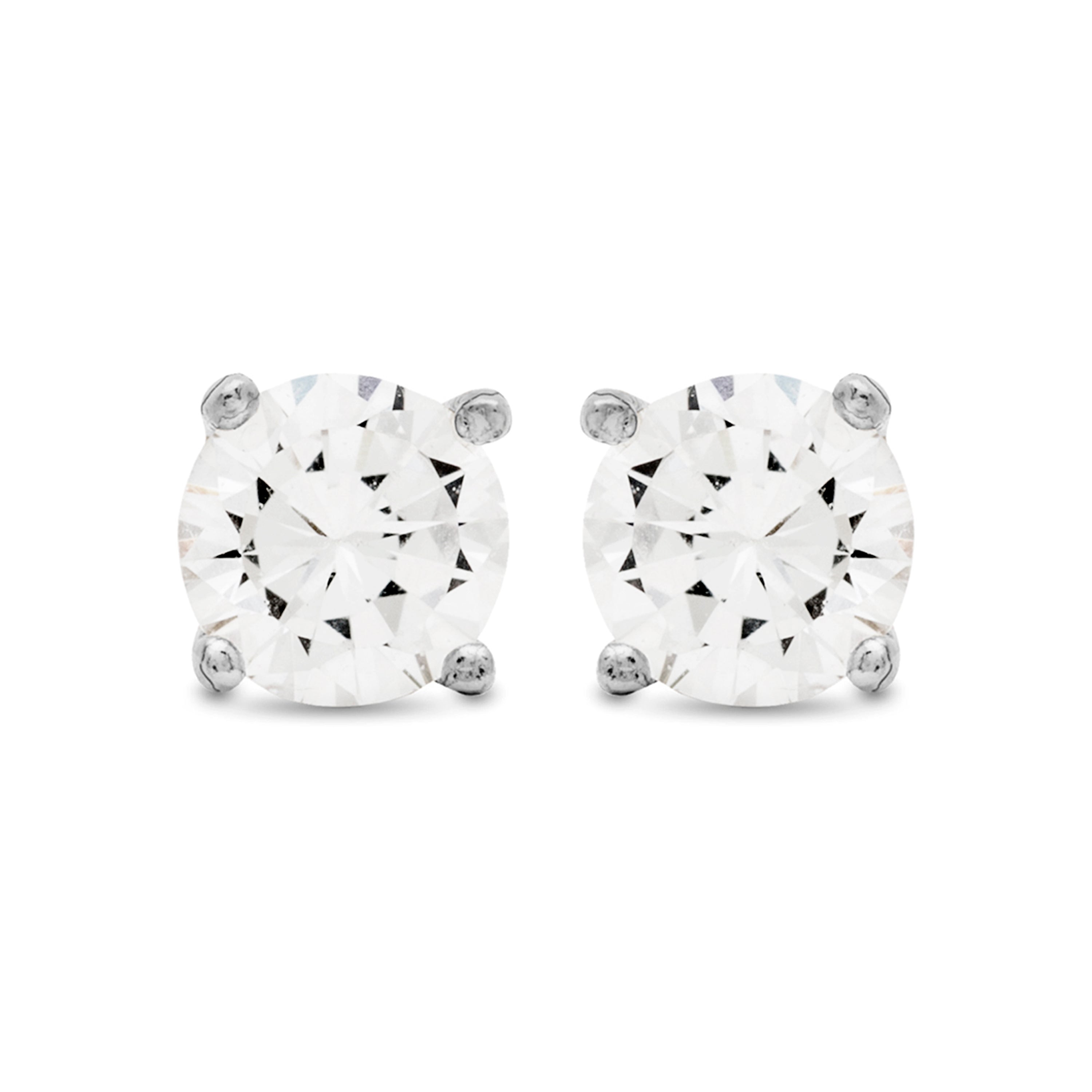Pendientes de plata de ley 925 de 8mm de diámetro con Circonita Brillante acabados en rodio - Básico
