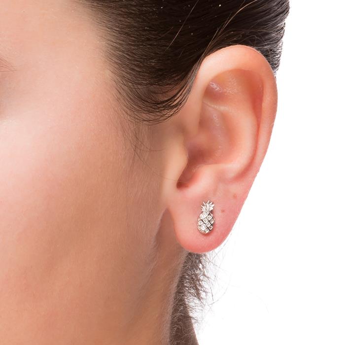Pendientes de Plata de Ley 925 con Circonita Brillante acabados en rodio - Pineapple