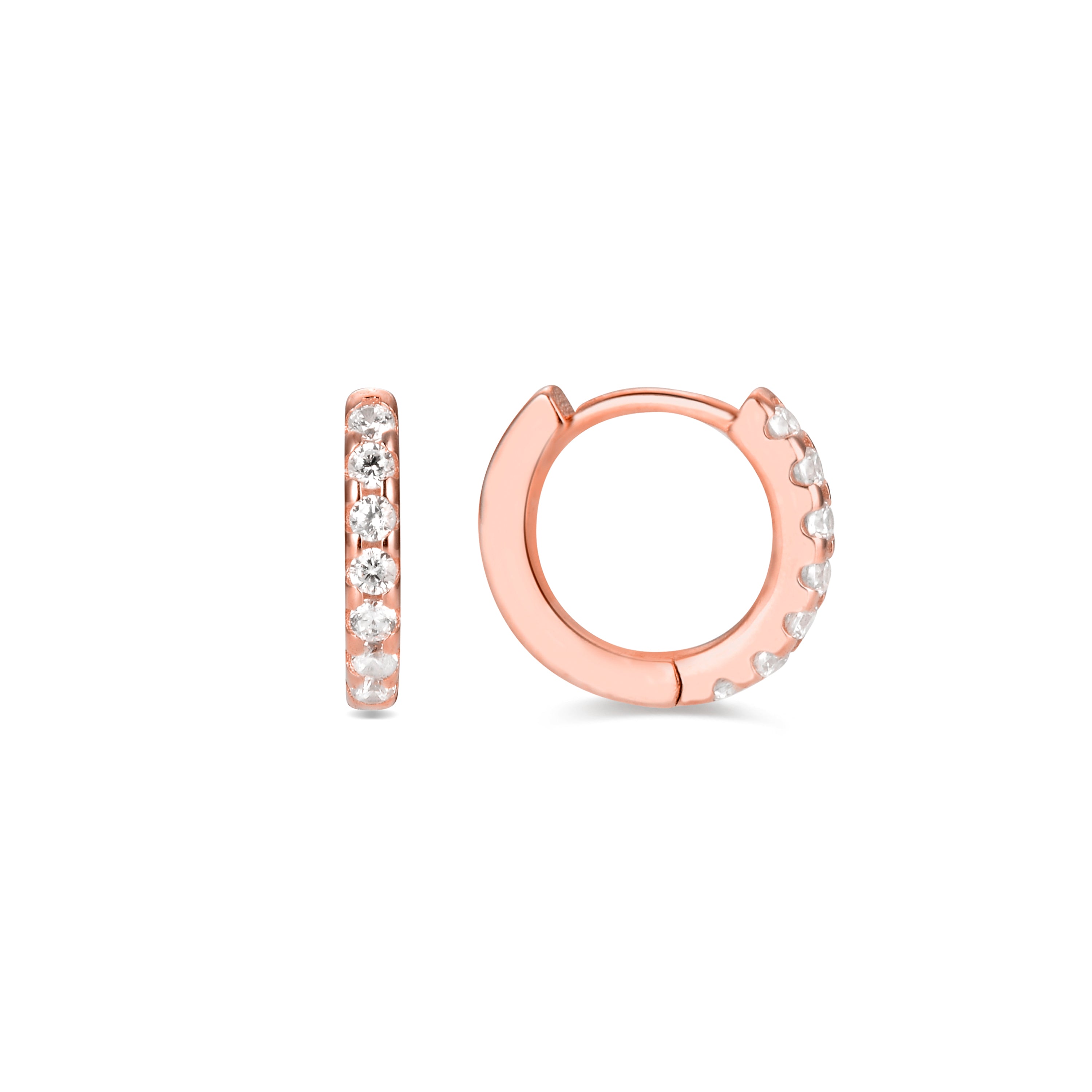 Pendientes de 9mm de diámetro de Plata de Ley 925 con Circonita Brillante acabados en oro rosa de 18K - Meri