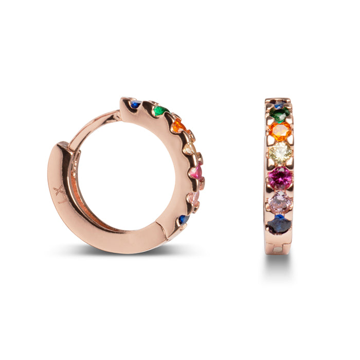 Pendientes de 9mm de diámetro de Plata de Ley 925 con Circonita Multicolor acabados en rodio - Meri