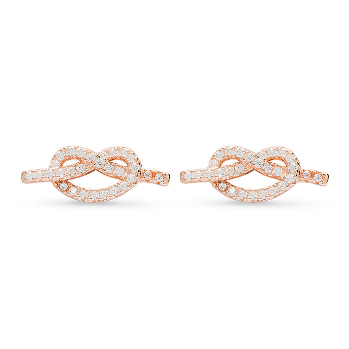 925er Sterlingsilber Ohrringe mit funkelndem Zirkonia, veredelt mit 18K Roségold - Bretzel