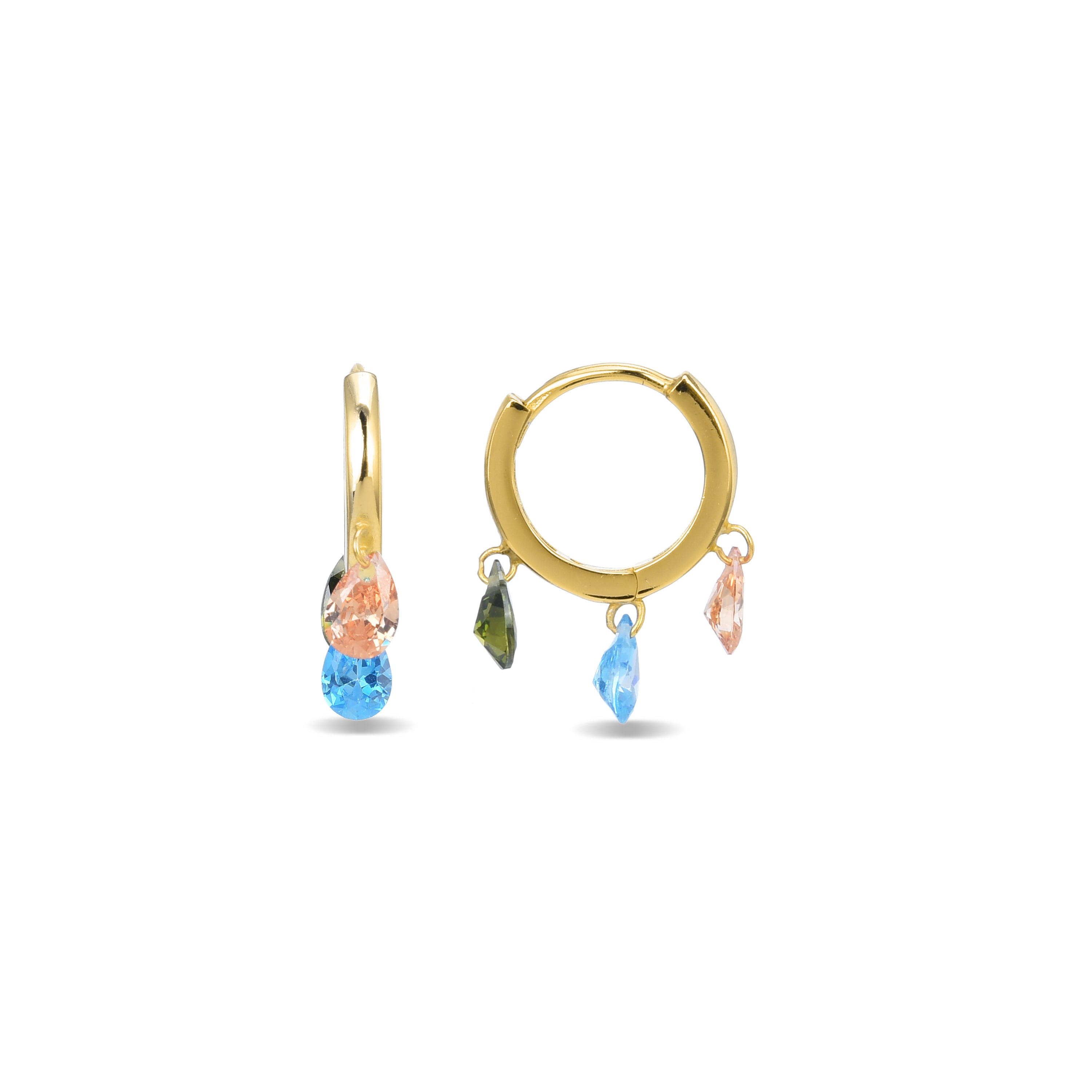 Pendientes de Plata de Ley 925 con Circonita Multicolor acabados en oro amarillo de 18K - Saon