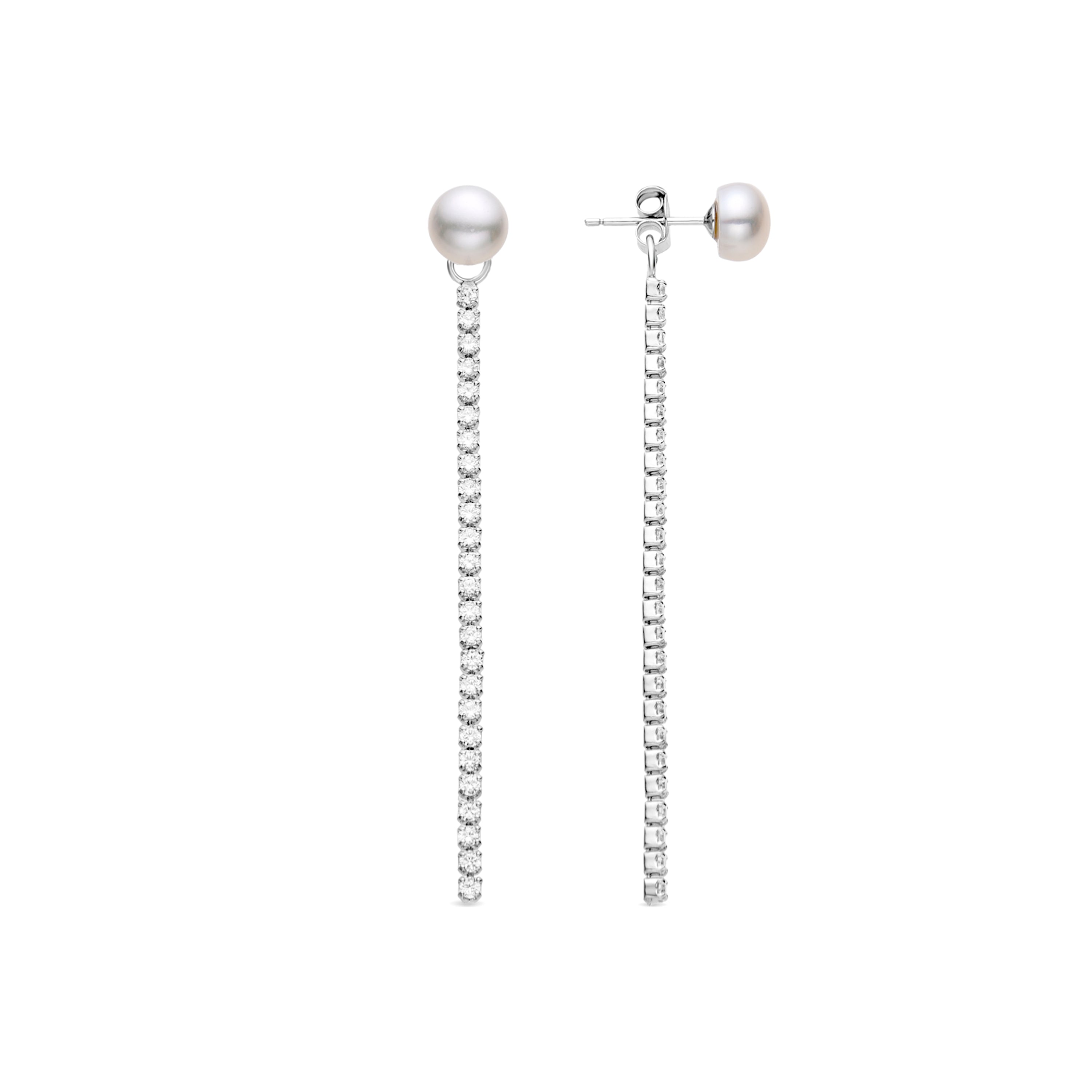 Pendientes de plata de ley 925 con Perla Blanca acabados en rodio - Emki