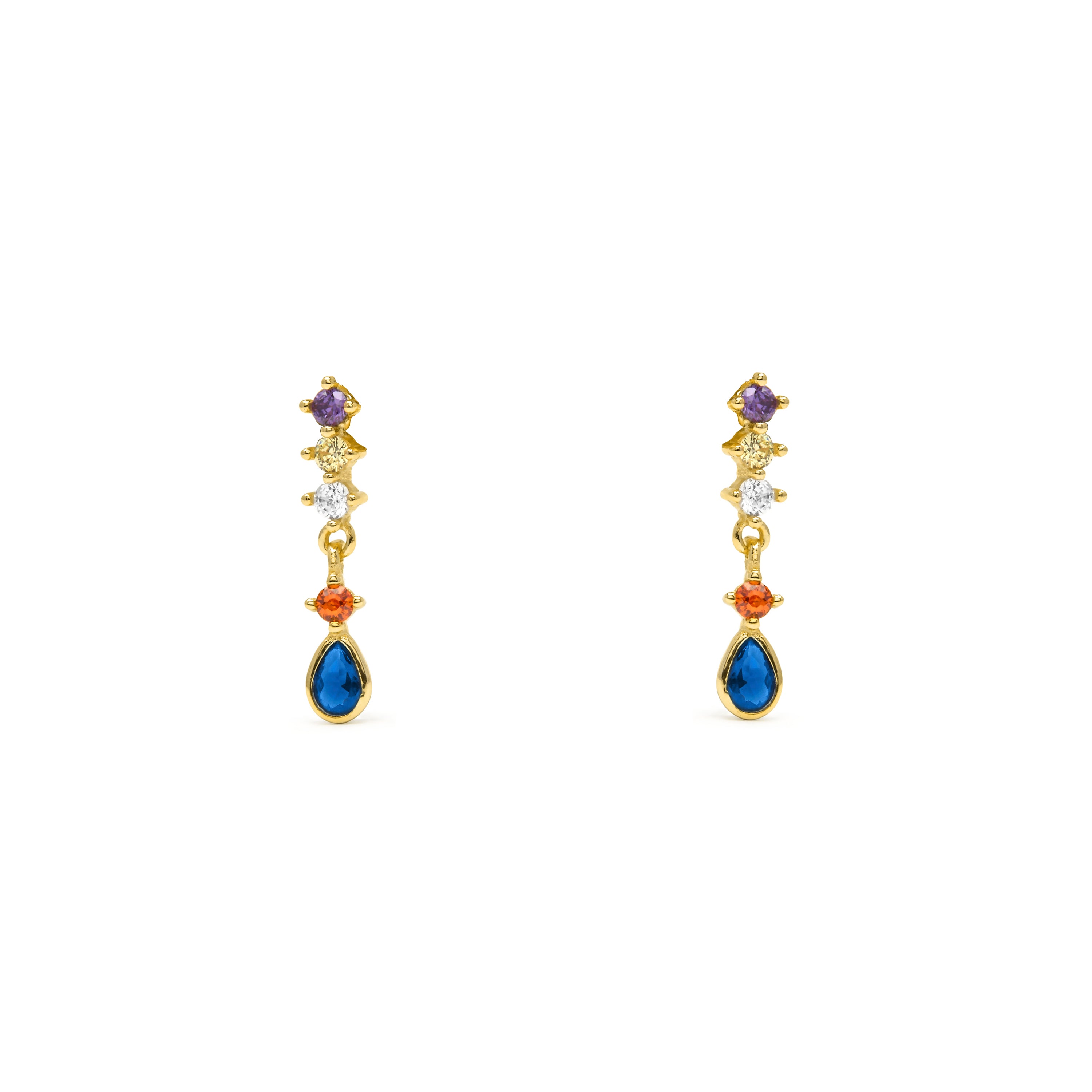 Pendientes de Plata de Ley 925 y Circonita Multicolor acabado en oro amarillo 18k - Rakra