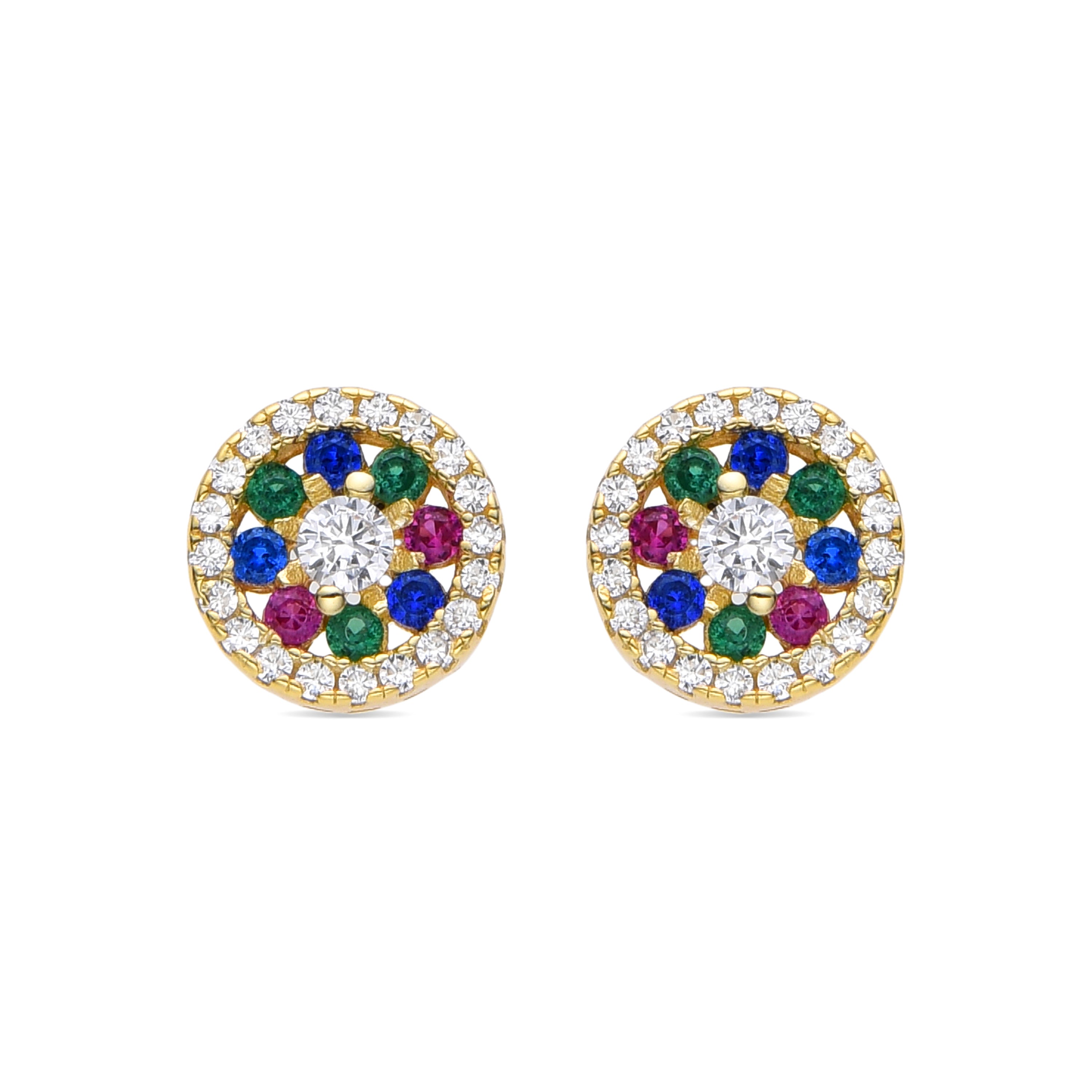 Pendientes de Plata de Ley 925 y Circonita Multicolor acabados en oro amarillo de 18k - Nyafa