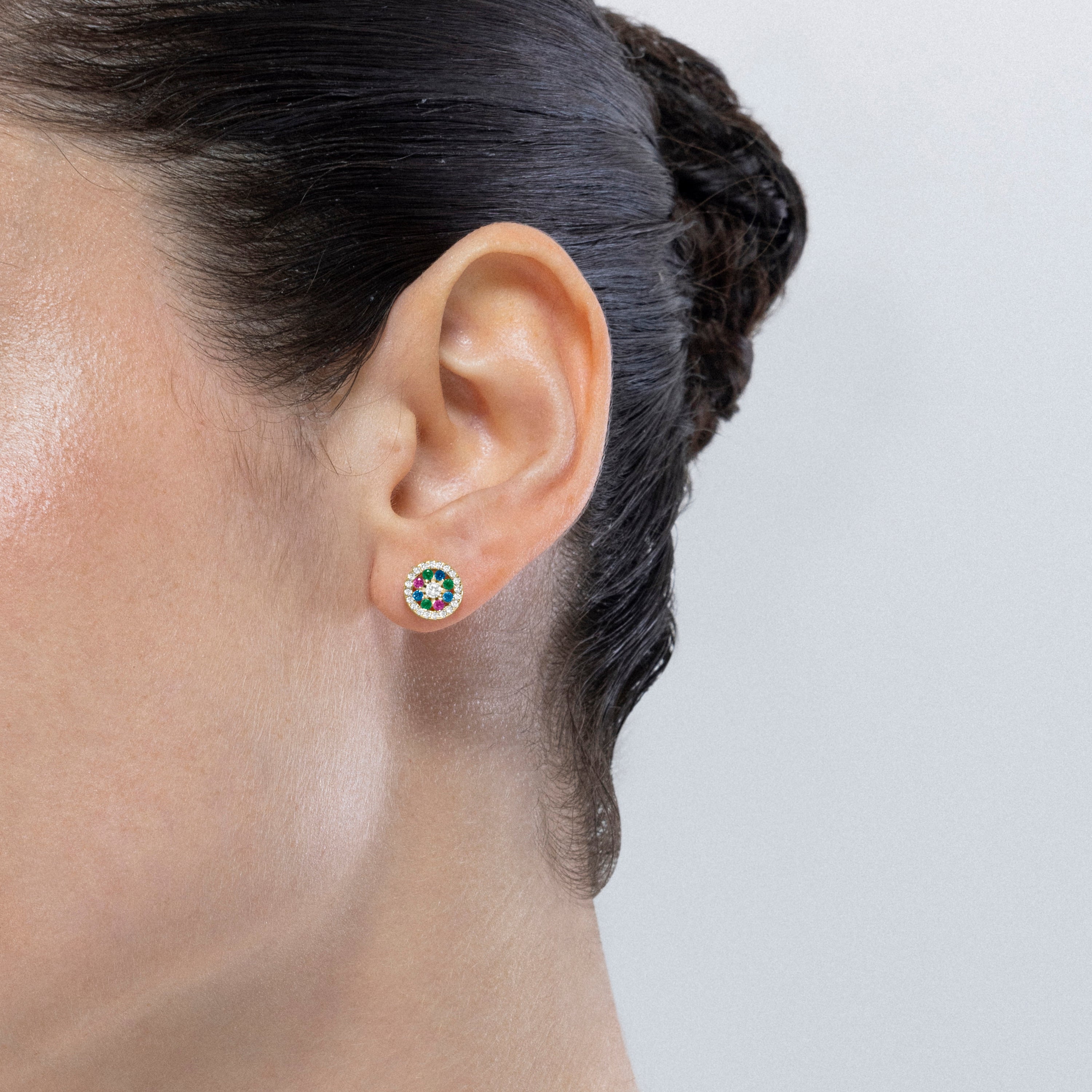 Pendientes de Plata de Ley 925 y Circonita Multicolor acabados en oro amarillo de 18k - Nyafa