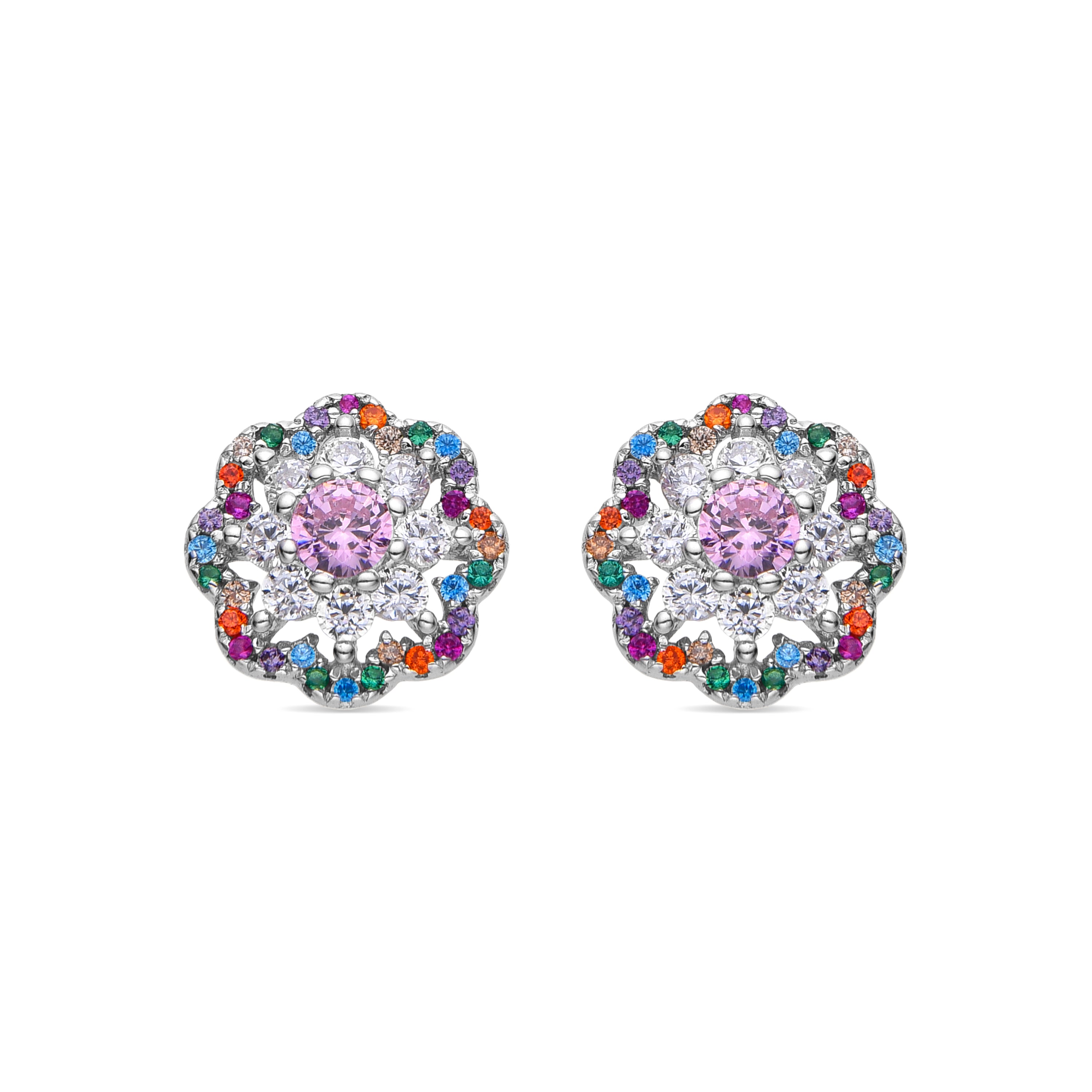 Pendientes de Plata de Ley 925 y Circonita Multicolor acabados en rodio - Quinea