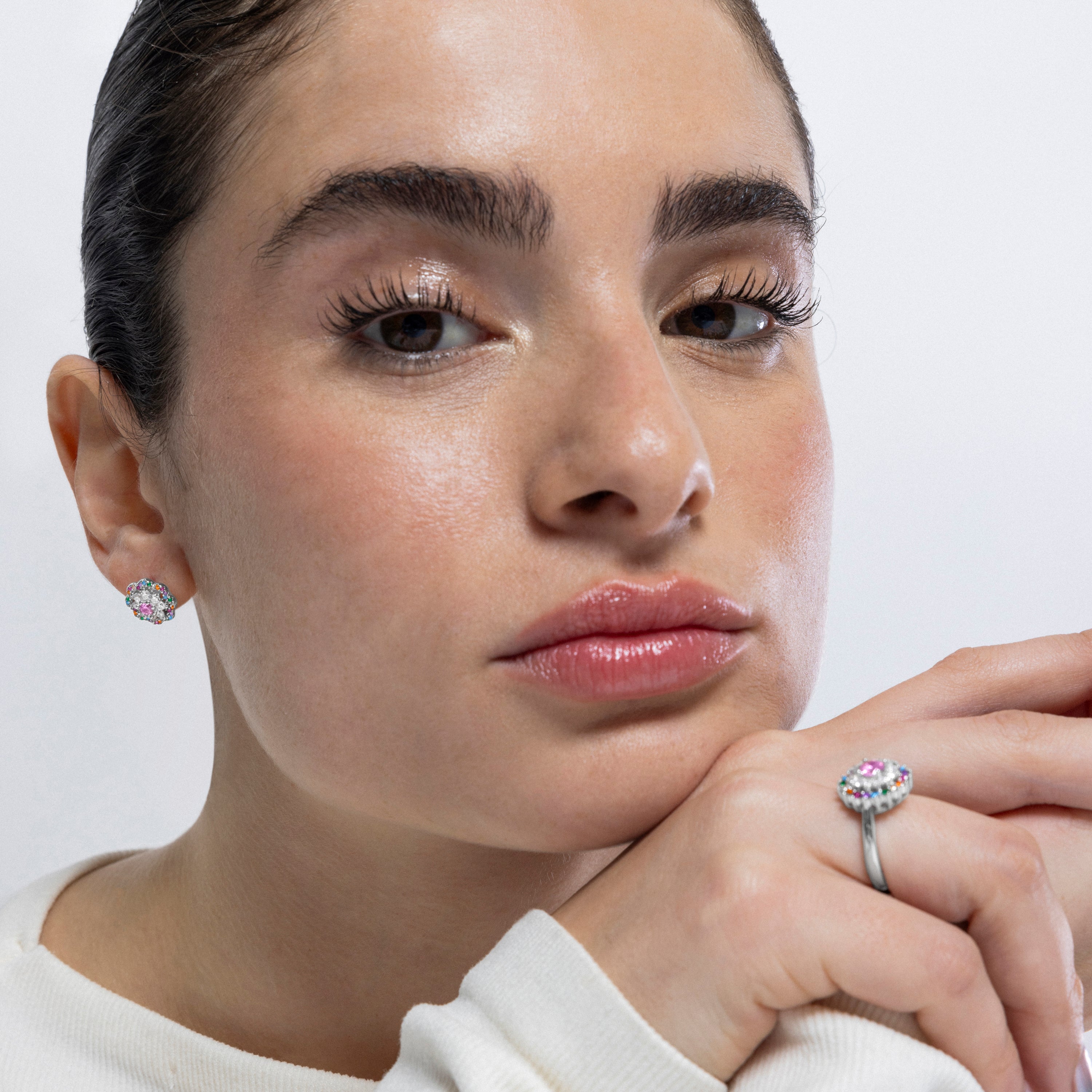 Pendientes de Plata de Ley 925 y Circonita Multicolor acabados en rodio - Quinea