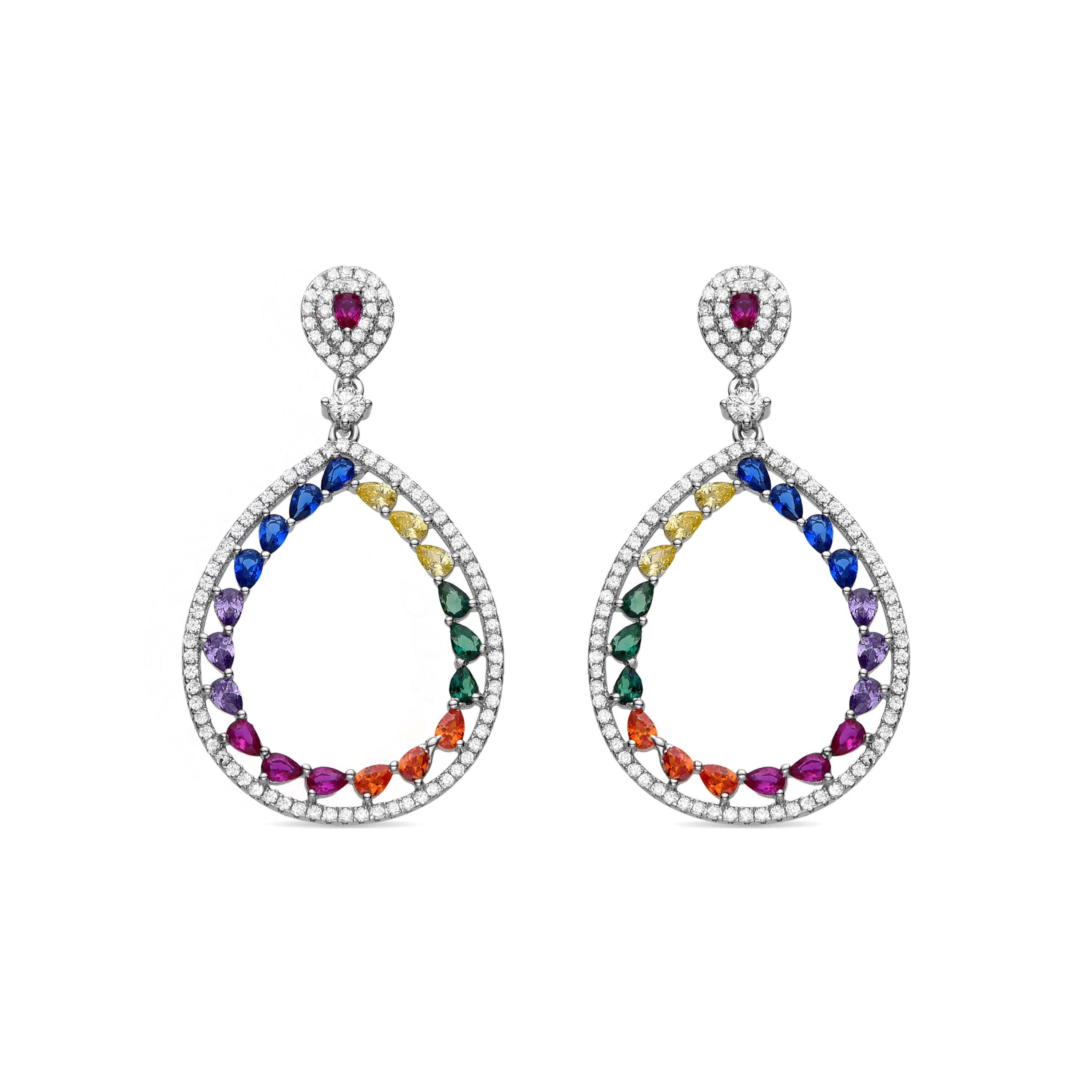 Pendientes de Plata de Ley 925 y Circonita Multicolor acabados en rodio - Tonmei