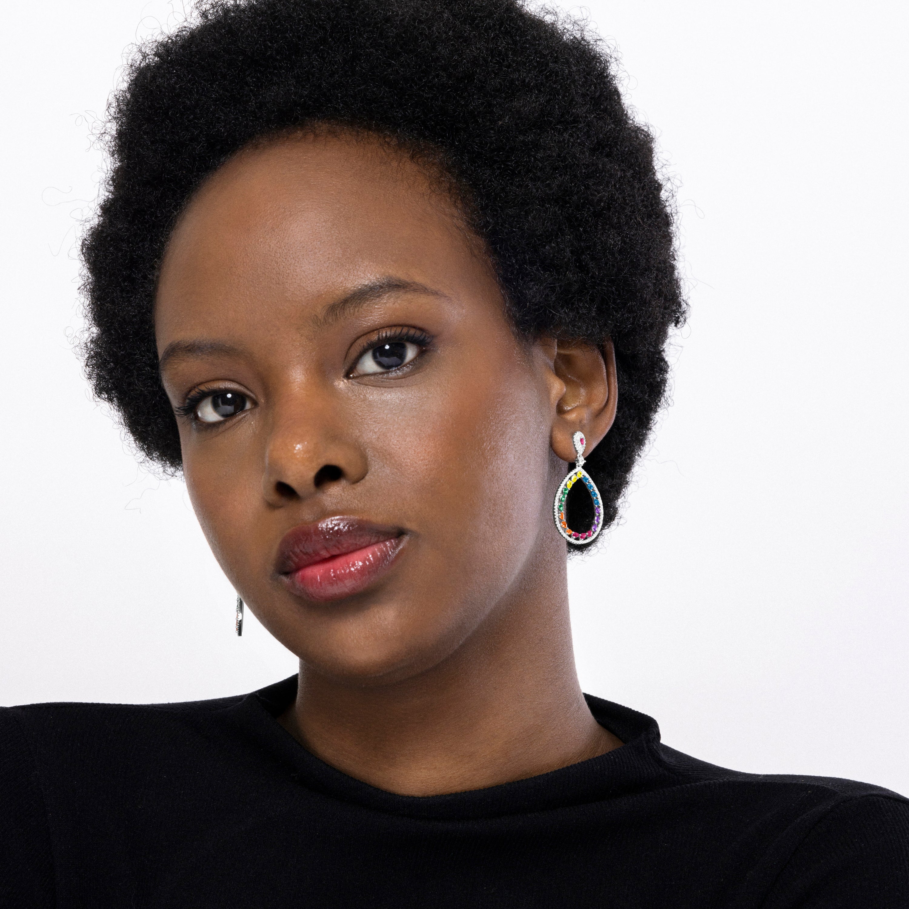 Pendientes de Plata de Ley 925 y Circonita Multicolor acabados en rodio - Tonmei