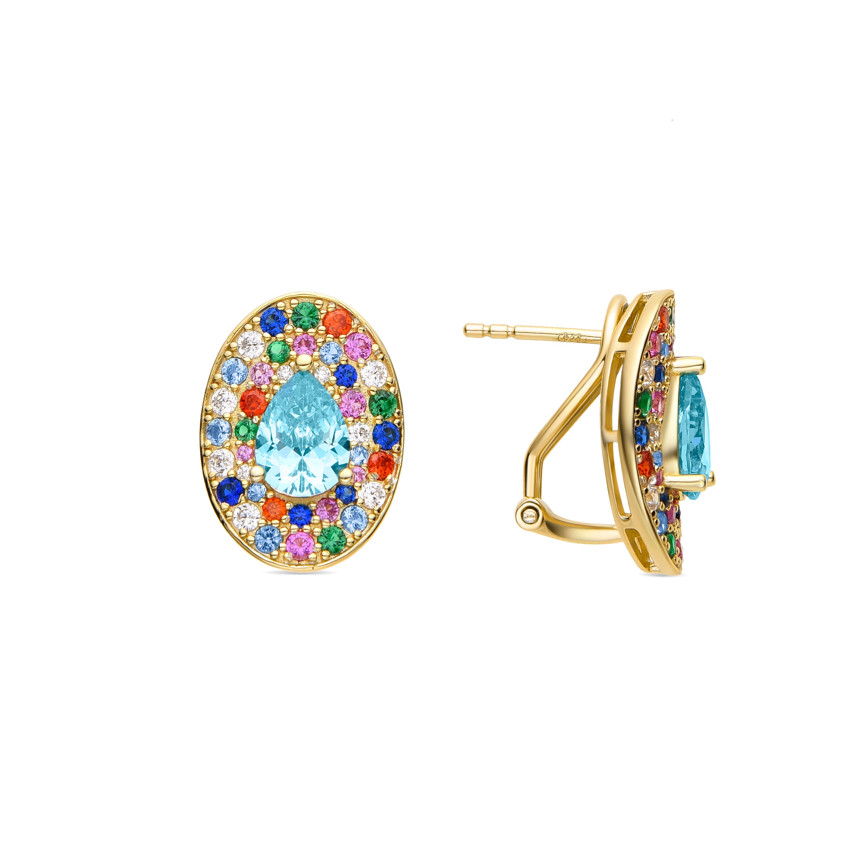 Pendientes de Plata de Ley 925 y Circonita Multicolor acabados en oro amarillo de 18k - Genzai