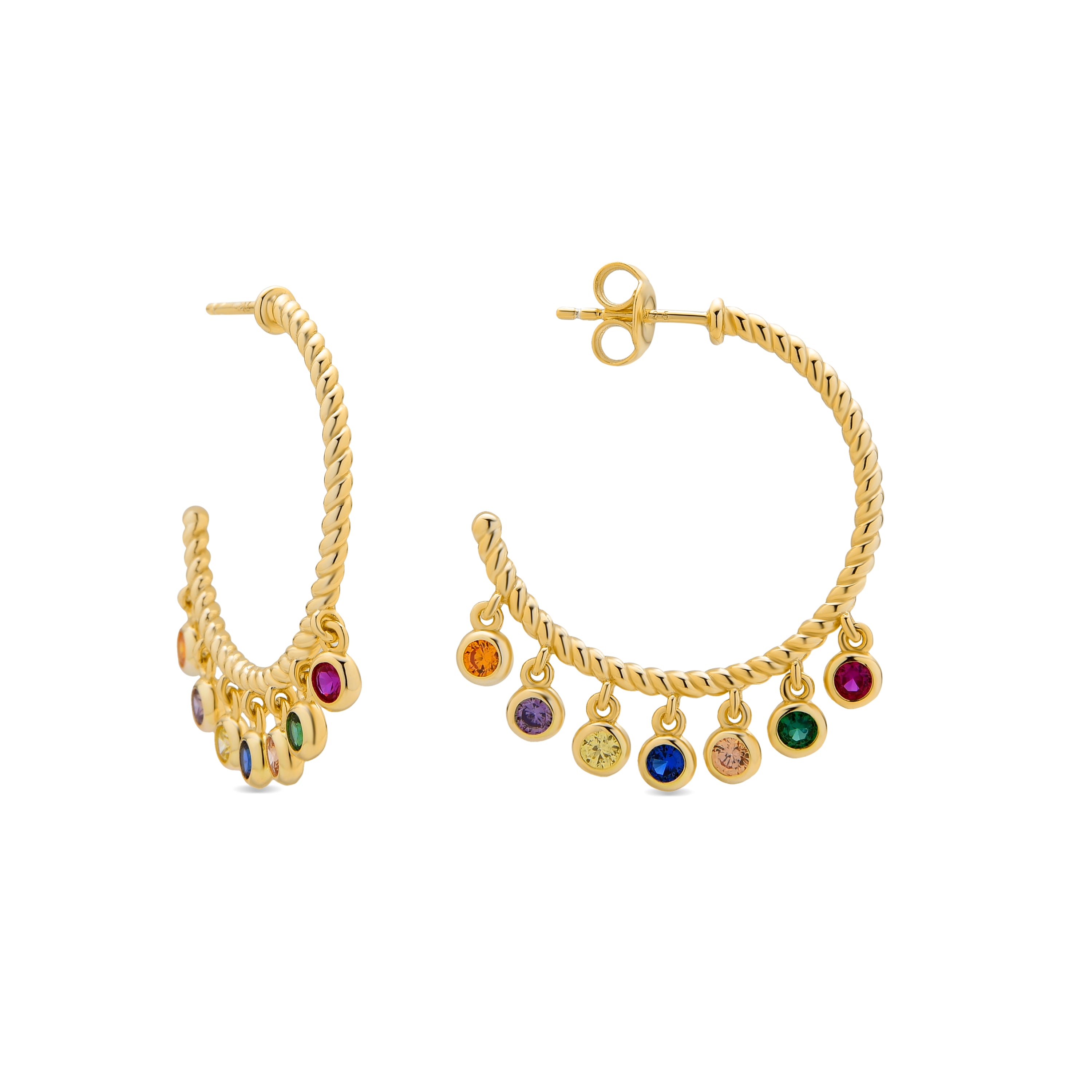 Pendientes de Plata de Ley 925 y Circonita Multicolor acabados en oro amarillo de 18k - Raxsio