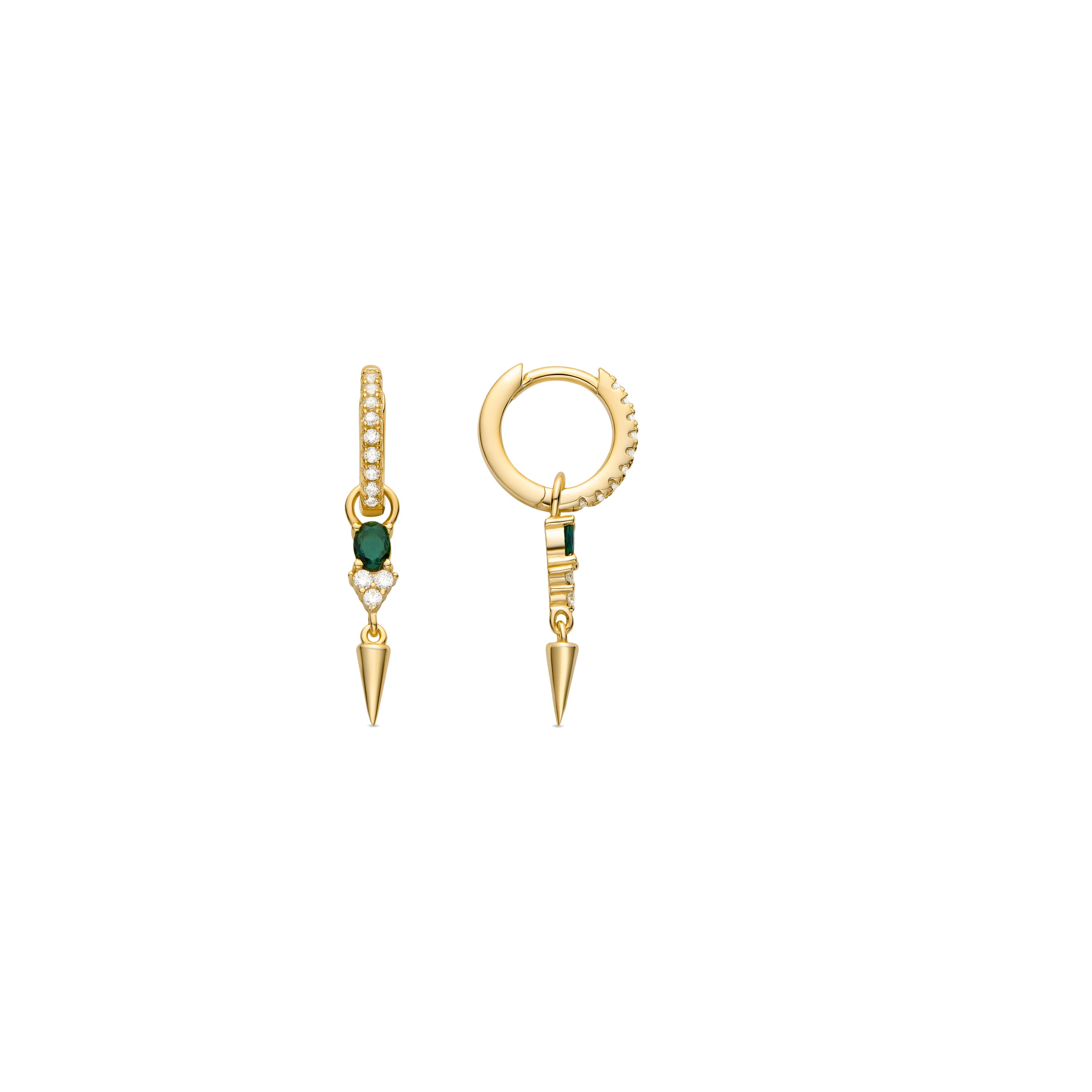 Pendientes de Plata de Ley 925 y Circonita Esmeralda acabados en oro amarillo de 18k - Spak