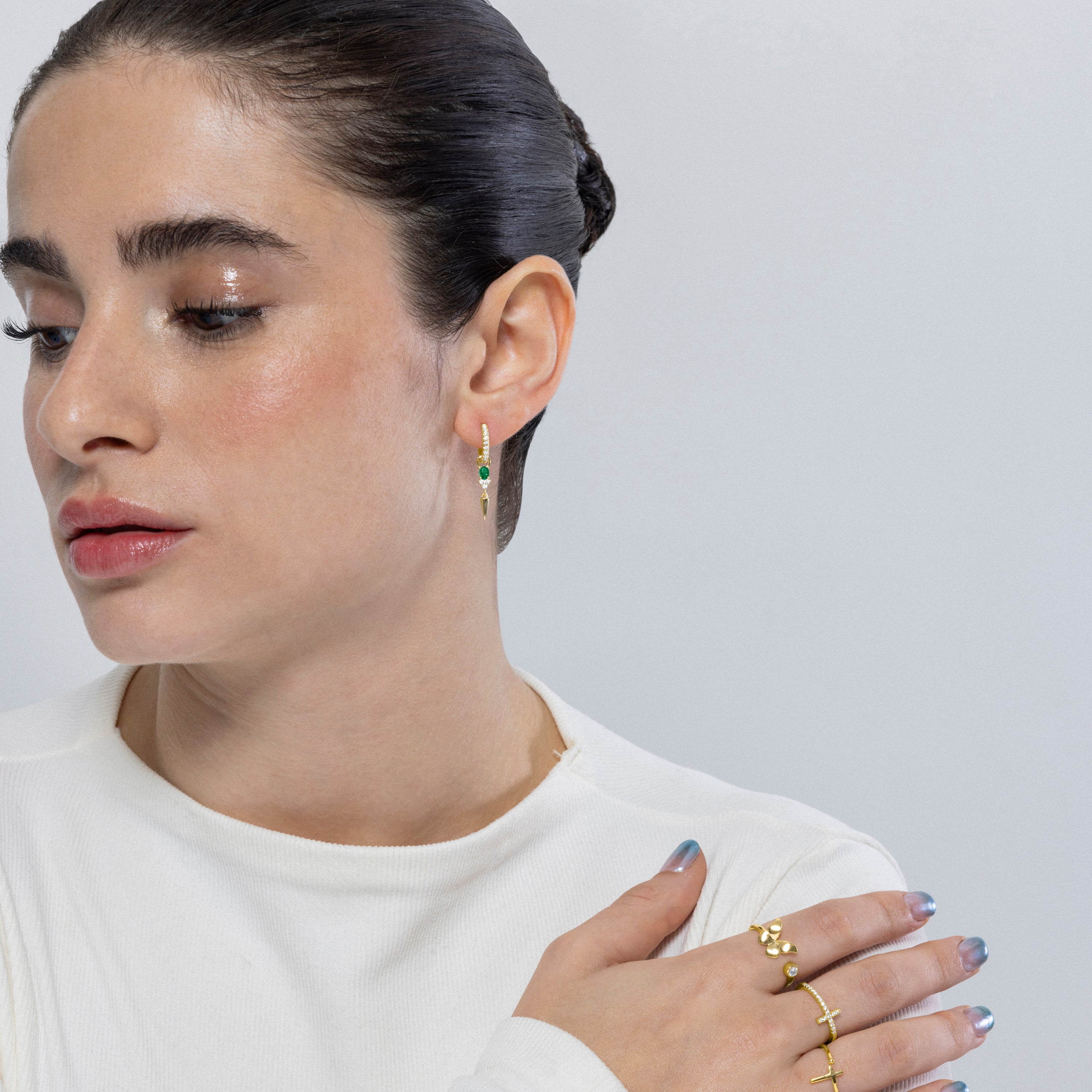 Pendientes de Plata de Ley 925 y Circonita Esmeralda acabados en oro amarillo de 18k - Spak