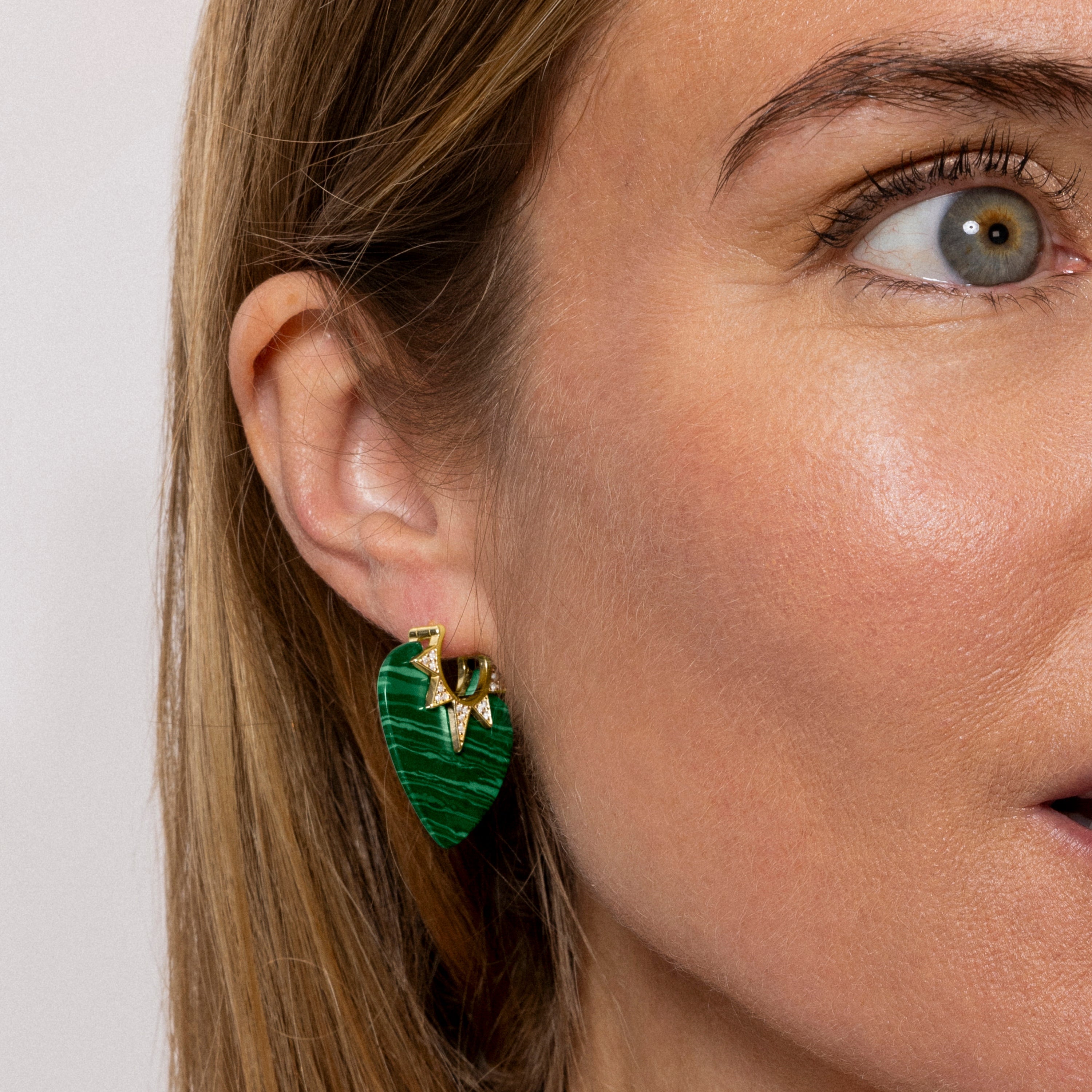 925 Sterling Silver Earrings with Malachite finished in 18K yellow gold - Ndai