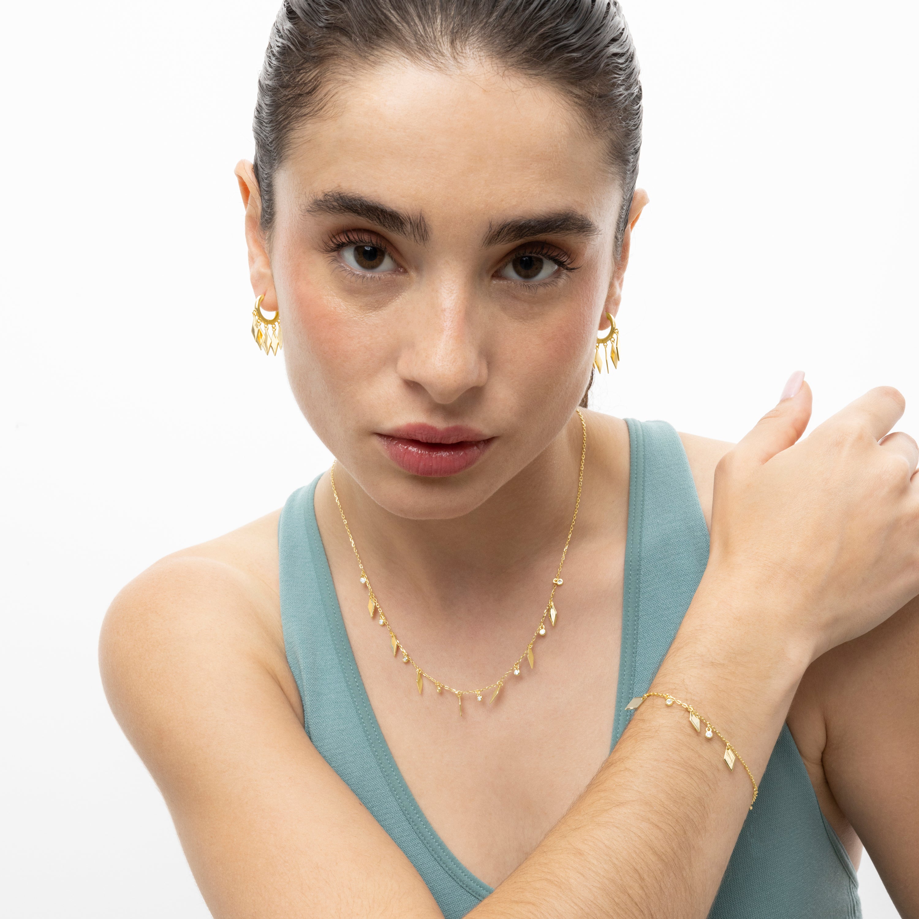 Pendientes de Plata de Ley 925 y Malaquita acabados en oro amarillo de 18k - Napak