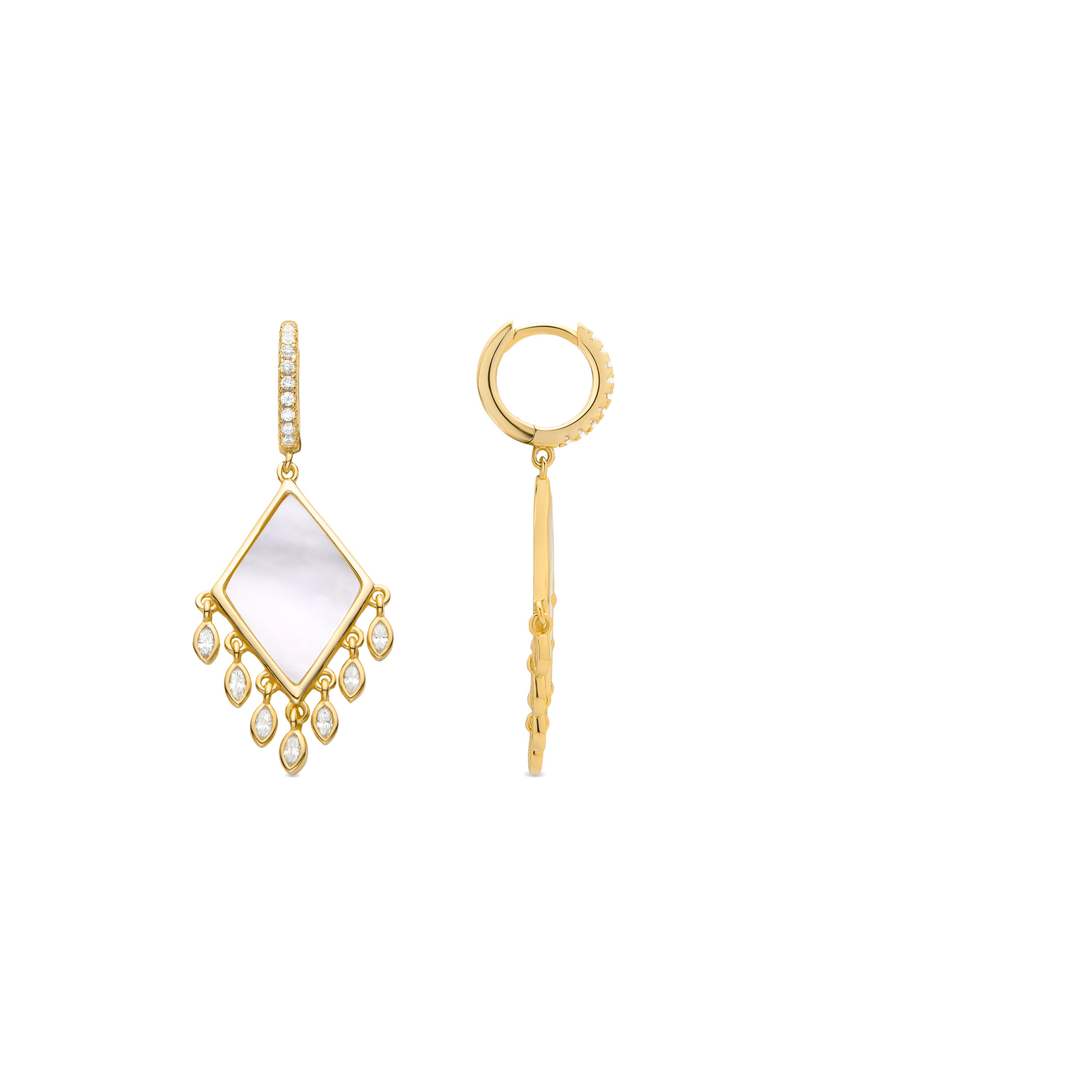 Pendientes de Plata de Ley 925 y Madreperla Blanca acabados en oro amarillo de 18k - Ruru