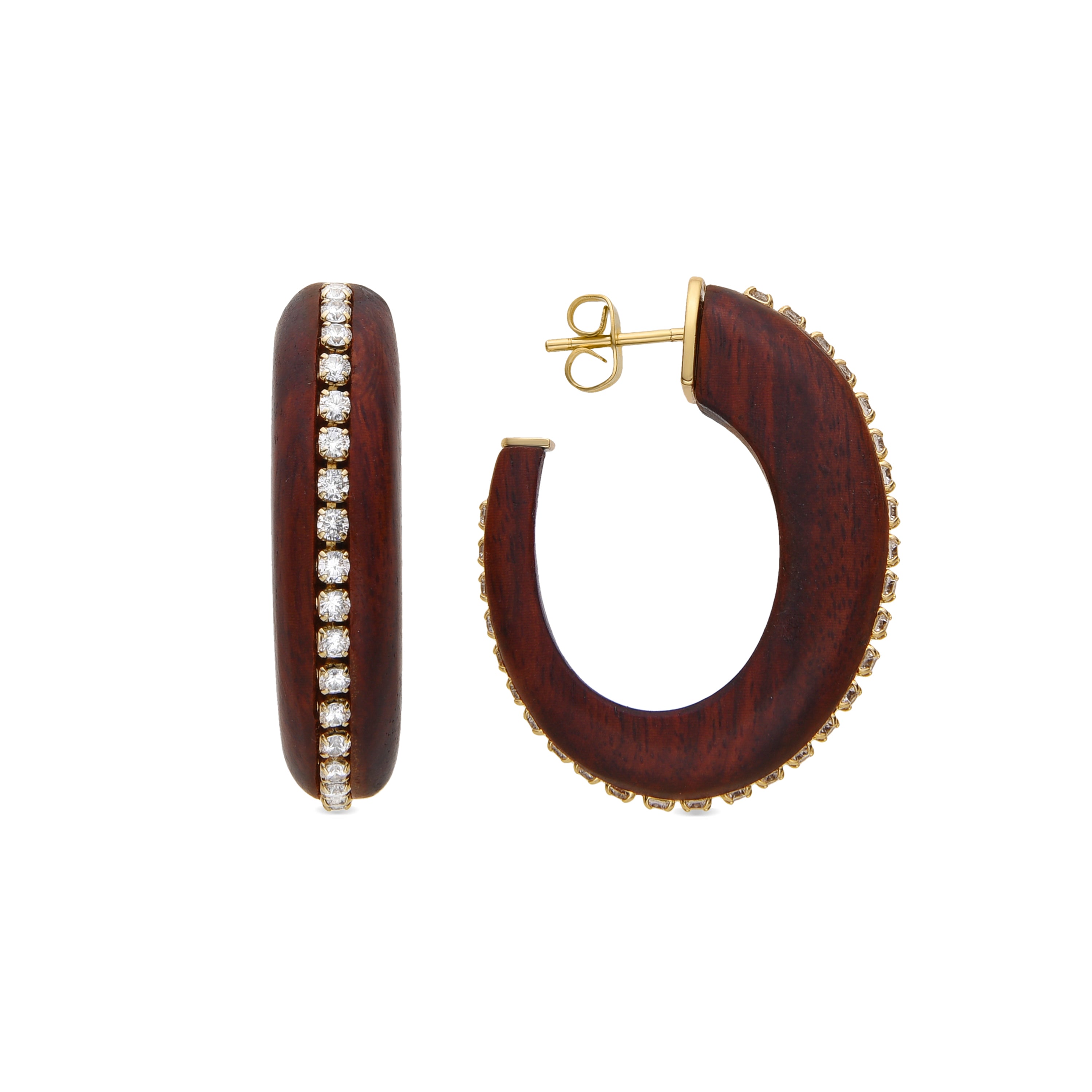 Pendientes de Plata de Ley 925 y Madera Marron acabados en oro amarillo de 18k - Arix