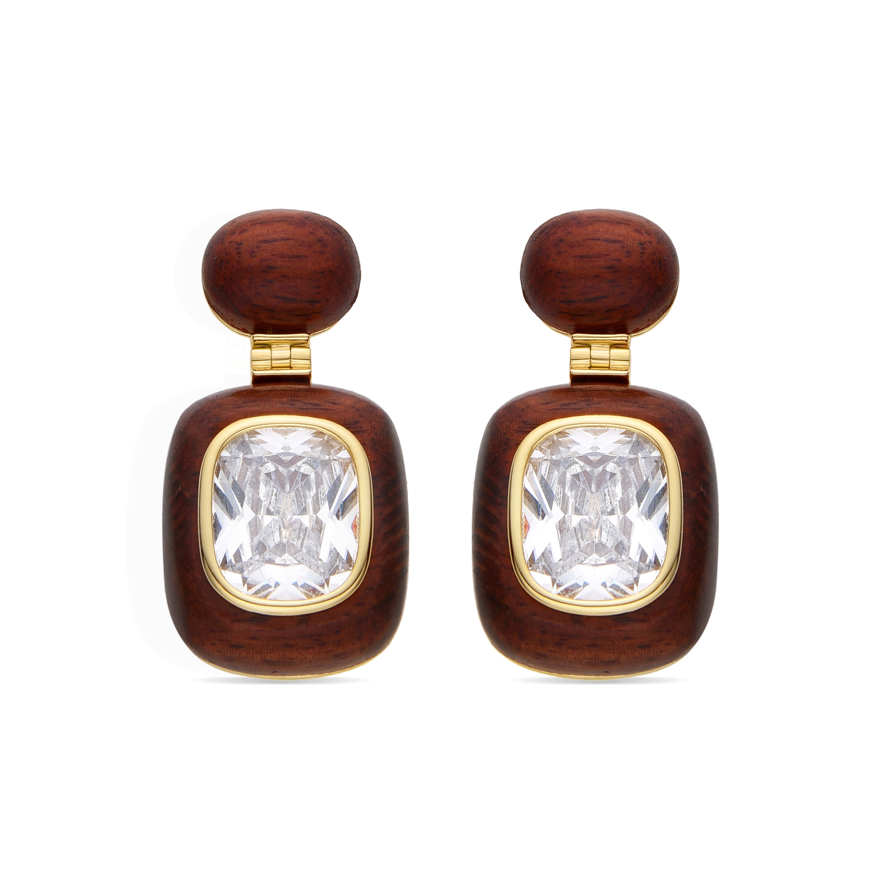 Pendientes de Plata de Ley 925 y Madera Marron acabados en oro amarillo de 18k - Unios