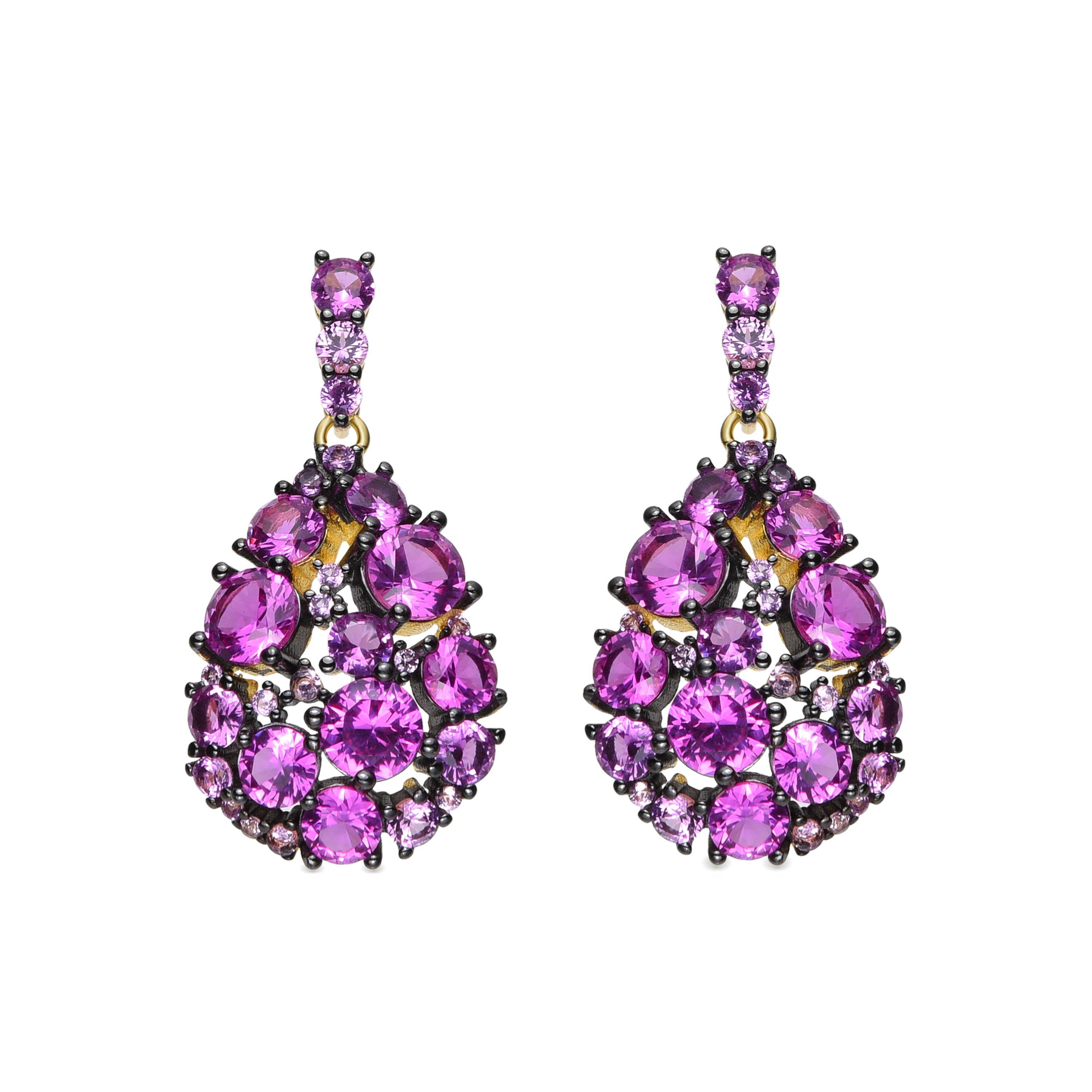 Pendientes de Plata de Ley 925 y Circonita Rubí acabados en oro amarillo de 18k - Rikao