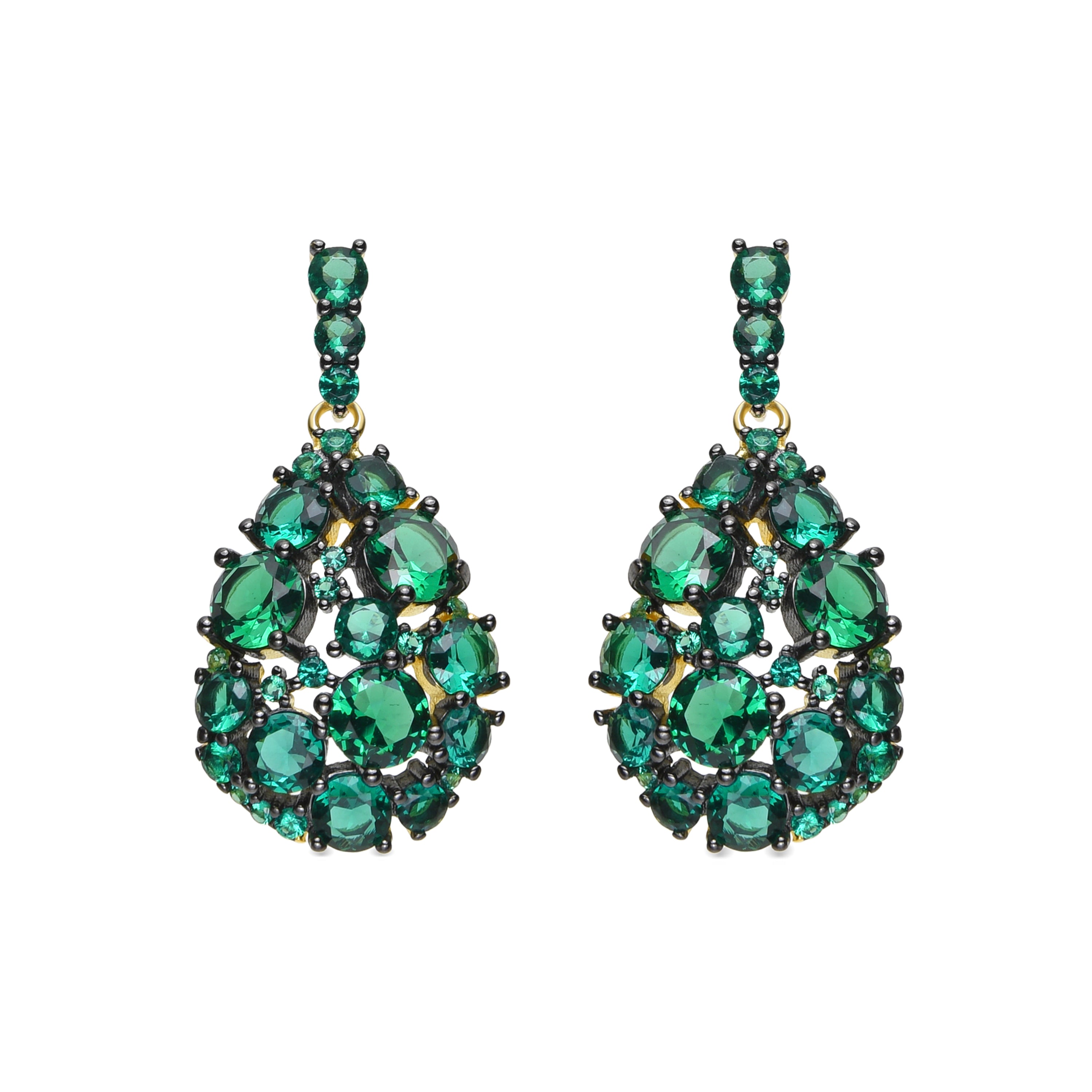Pendientes de Plata de Ley 925 y Circonita Esmeralda acabados en oro amarillo de 18k - Rikao