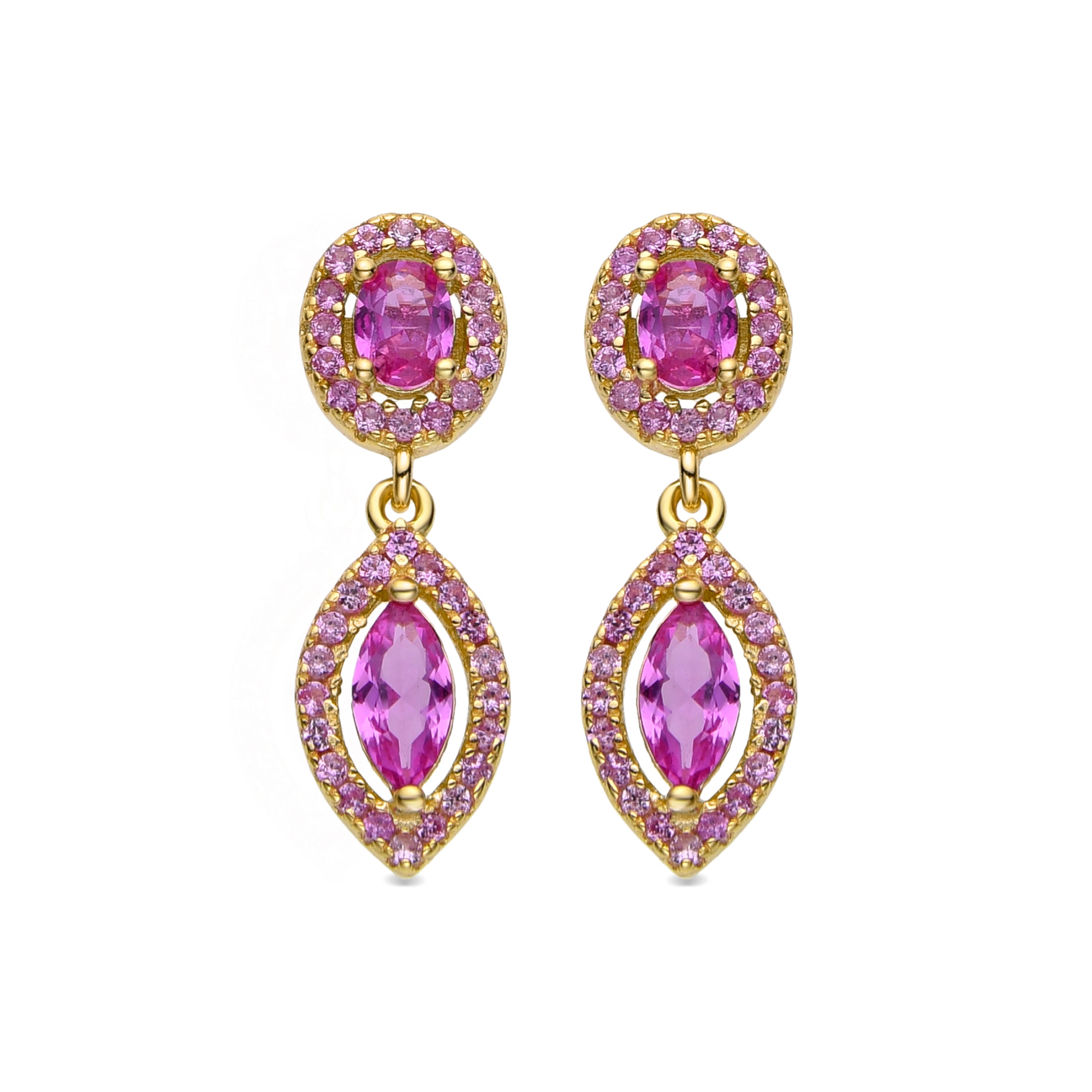 Pendientes de Plata de Ley 925 y Circonita Rosa acabados en oro amarillo de 18k - Ontary