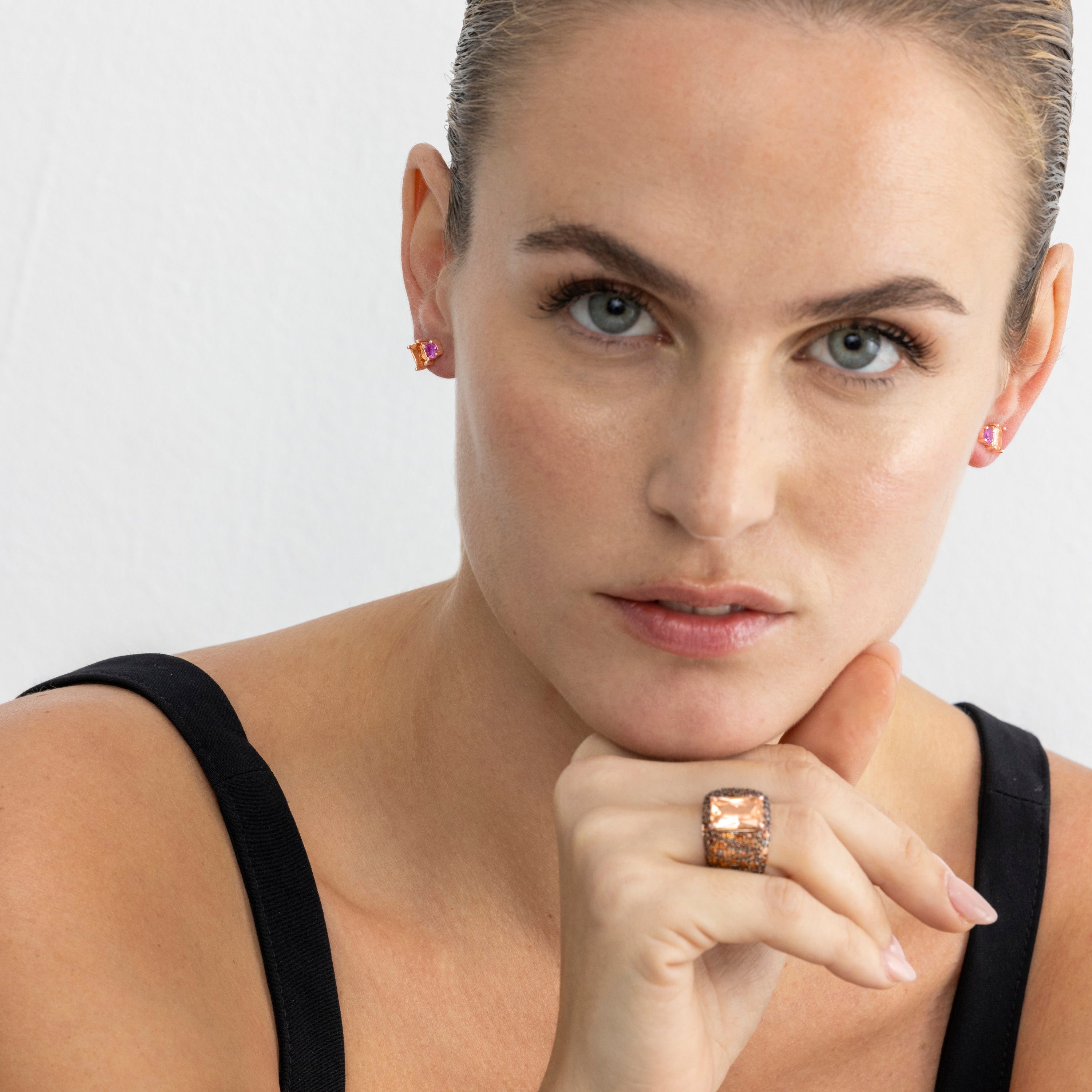 Pendientes de Plata de Ley 925 y Circonita Multicolor acabado oro 18k - Eleon