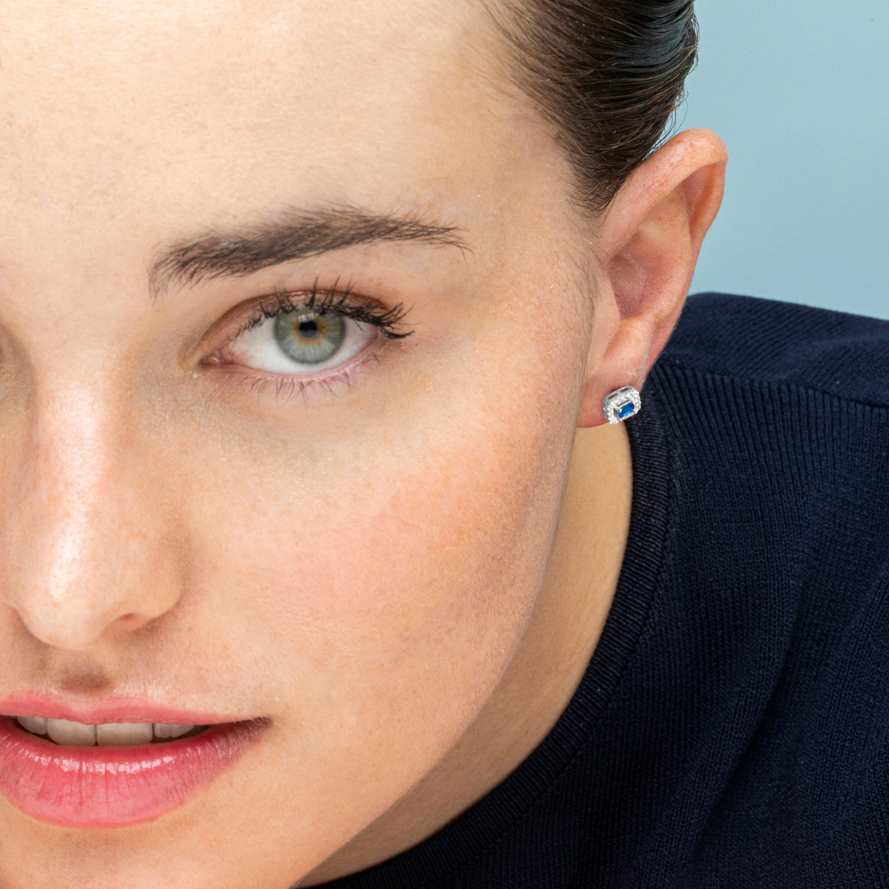 Pendientes de Plata de Ley 925 y Circonita Zafiro acabado en rodio - Sesh